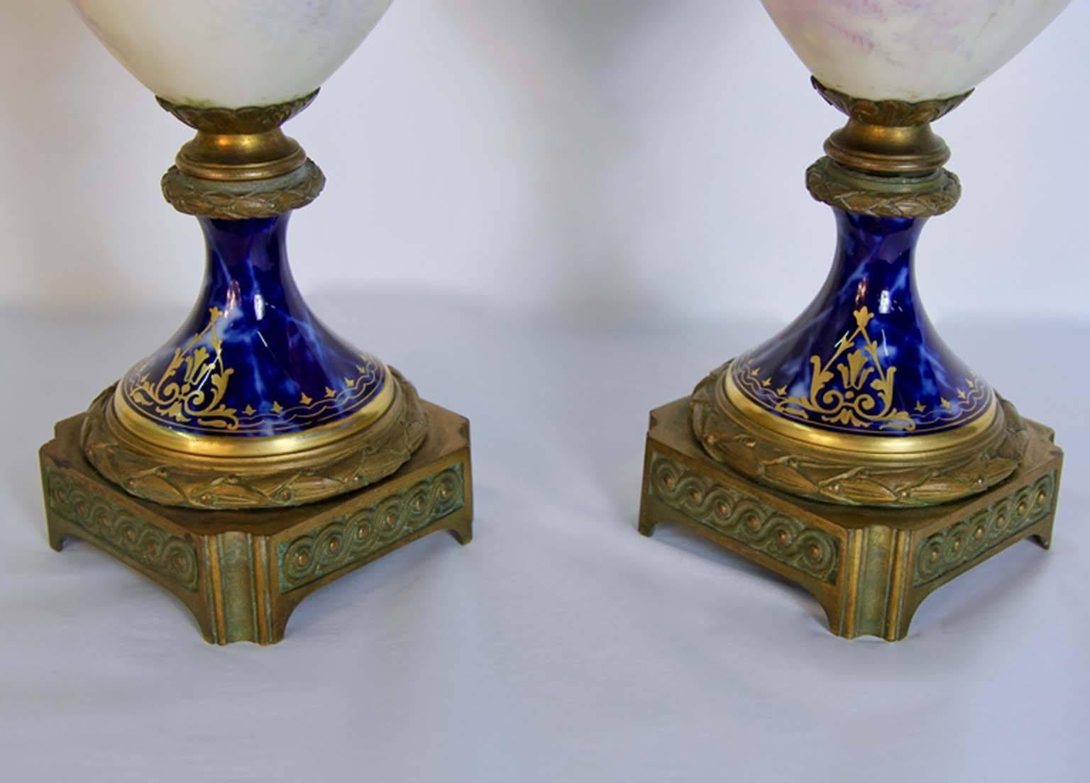 Antique French Figural Bronze Sevres Marbleized Urn For Sale 5