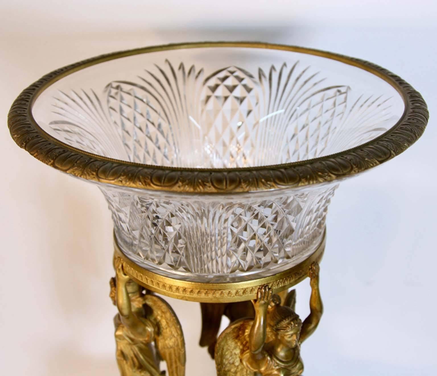 Antique French Empire Baccarat and Bronze Crystal Centerpiece In Good Condition For Sale In Bridport, CT