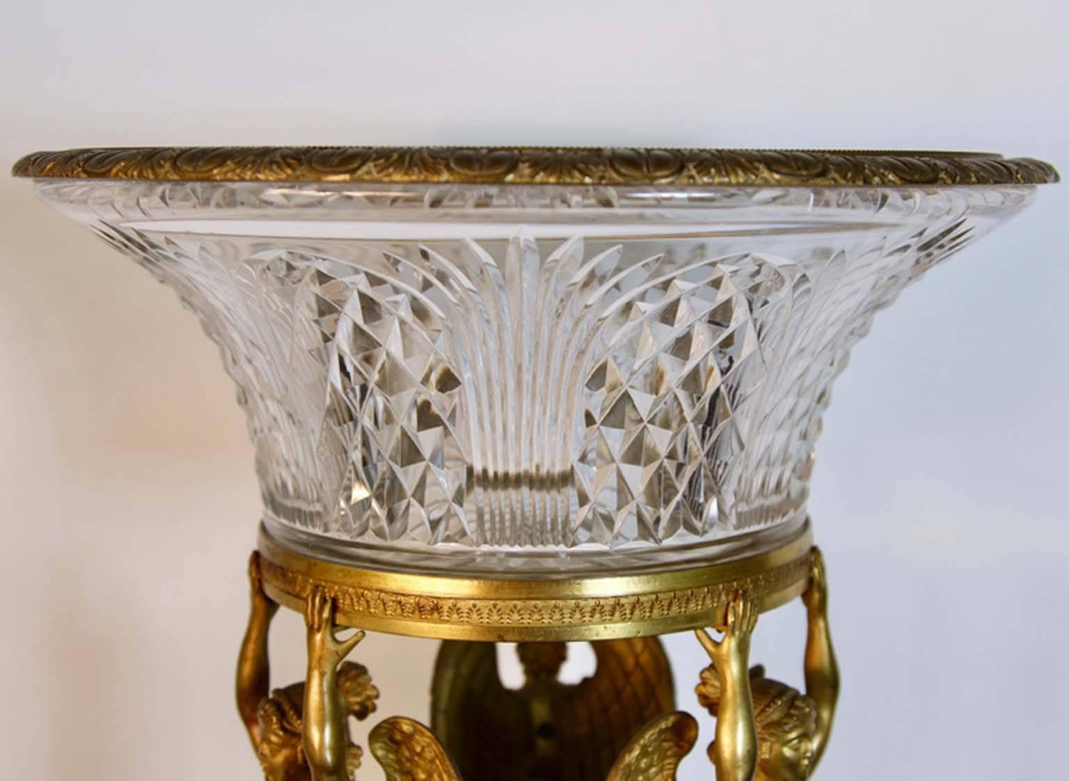 Late 19th Century Antique French Empire Baccarat and Bronze Crystal Centerpiece For Sale