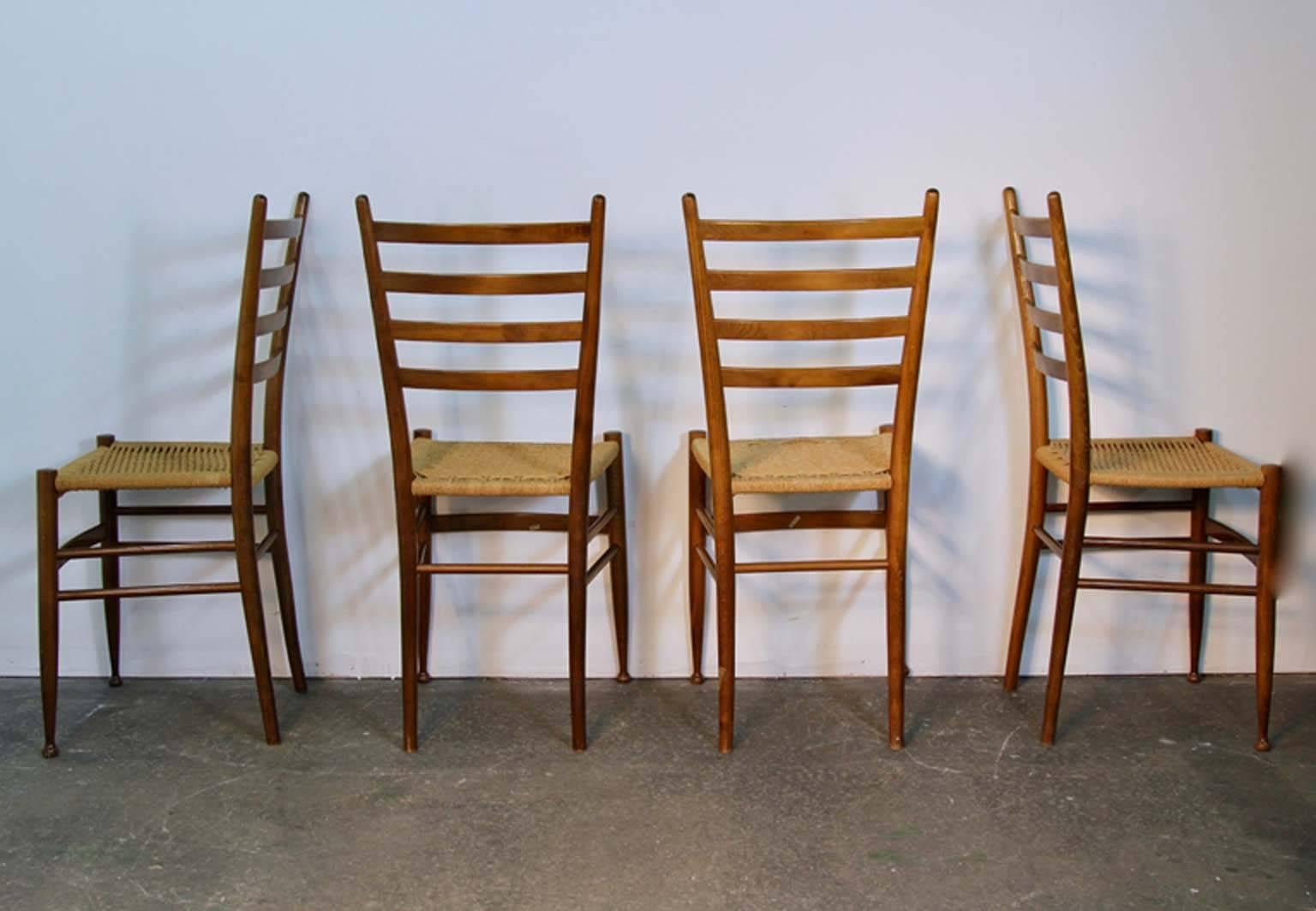Italian Four Mid-Century Minimal Dining Chairs