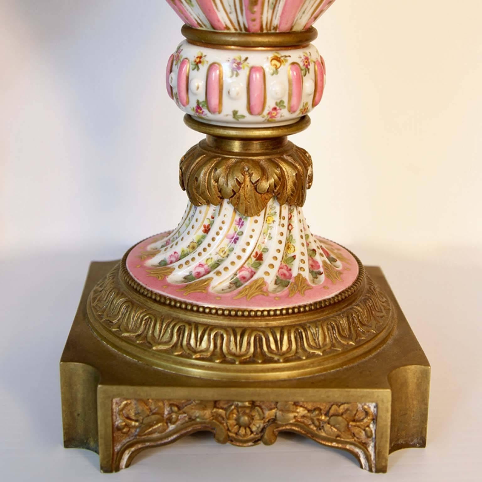 Late 19th Century 19th Century French Sevres Swirl Urns Pink and Celeste Blue For Sale