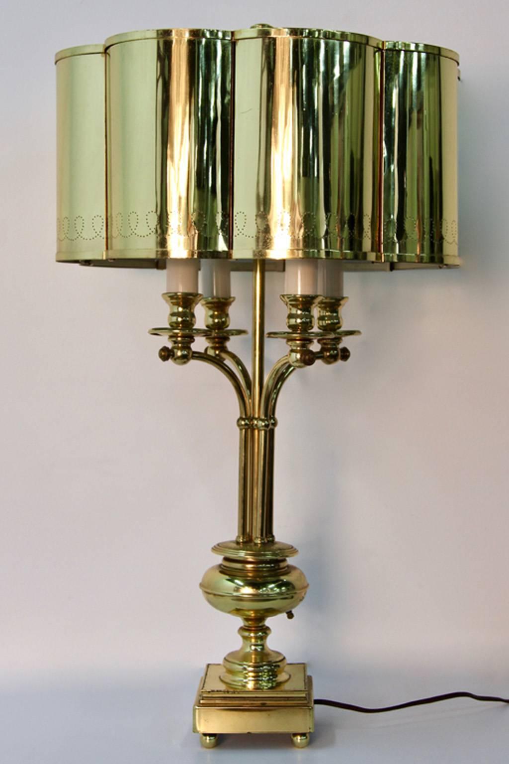 Hollywood Regency Brass Table Lamp in the Manner of Paavo Tynell In Good Condition For Sale In Bridport, CT