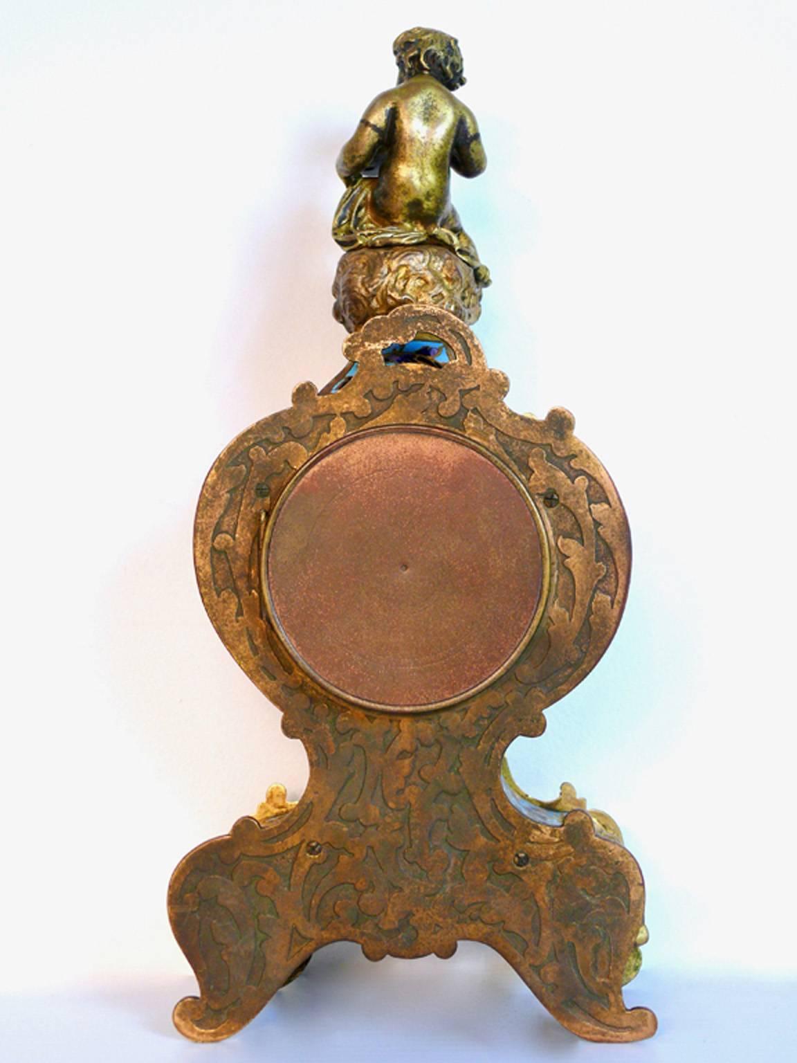 19th Century Museum Champlere Enameled Cherub Clock In Good Condition For Sale In Bridport, CT