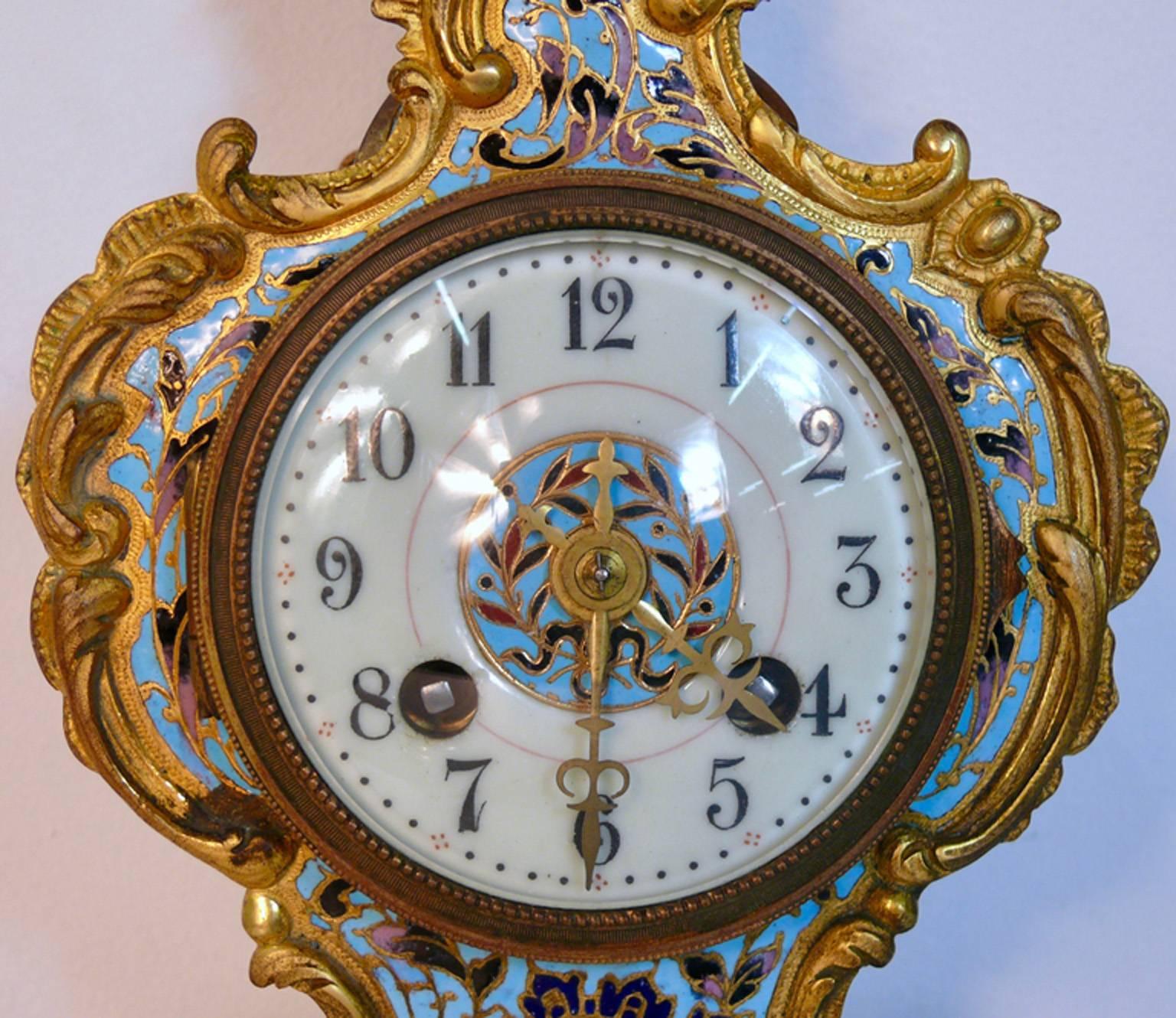 19th Century Museum Champlere Enameled Cherub Clock For Sale 4