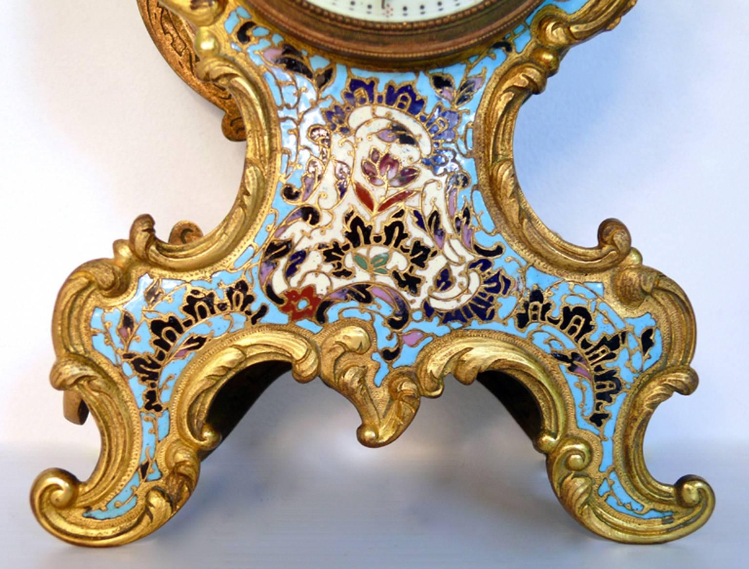 19th Century Museum Champlere Enameled Cherub Clock For Sale 5