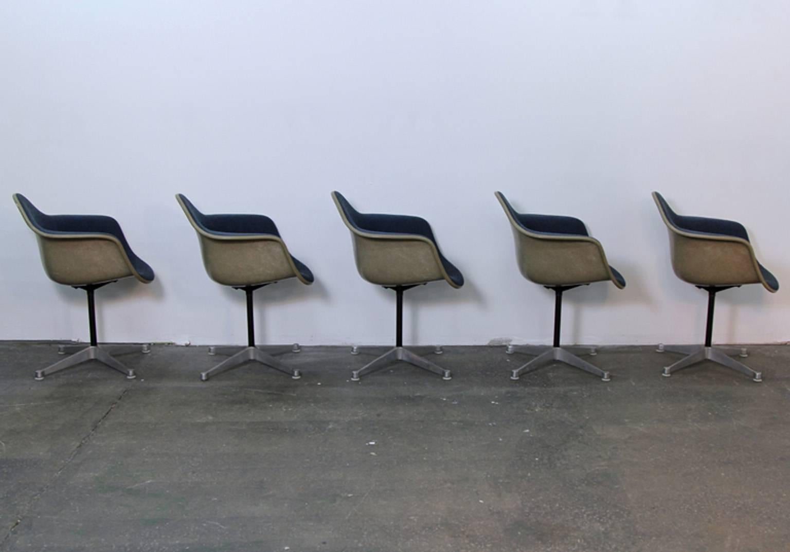 American Set of Ten Herman Miller Upholstered Shell Chairs on Swivel X-Bases, Mid-Century