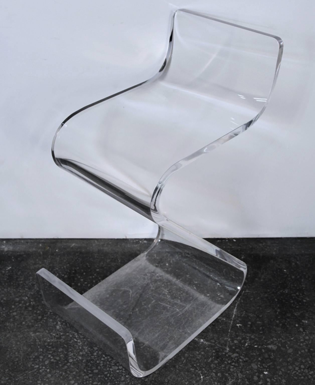 Pair of Thick Lucite Z-Stools, Mid-Century 2