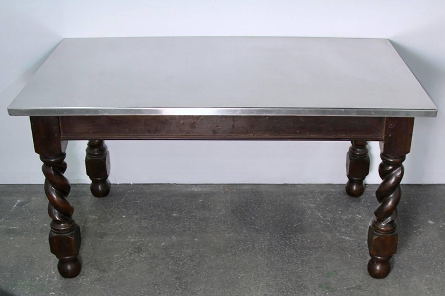 English Stainless Steel Top Table In Excellent Condition In Bridport, CT