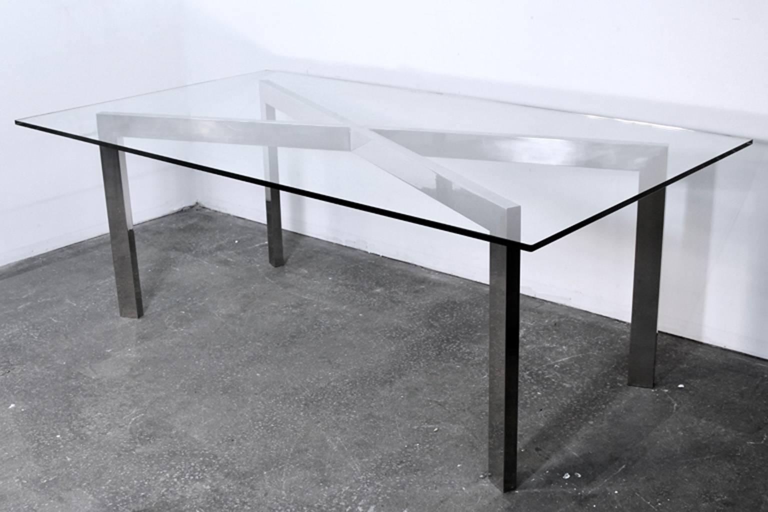 Mid-Century Modern Chrome X-Base Dining Table or Desk In Good Condition For Sale In Bridport, CT