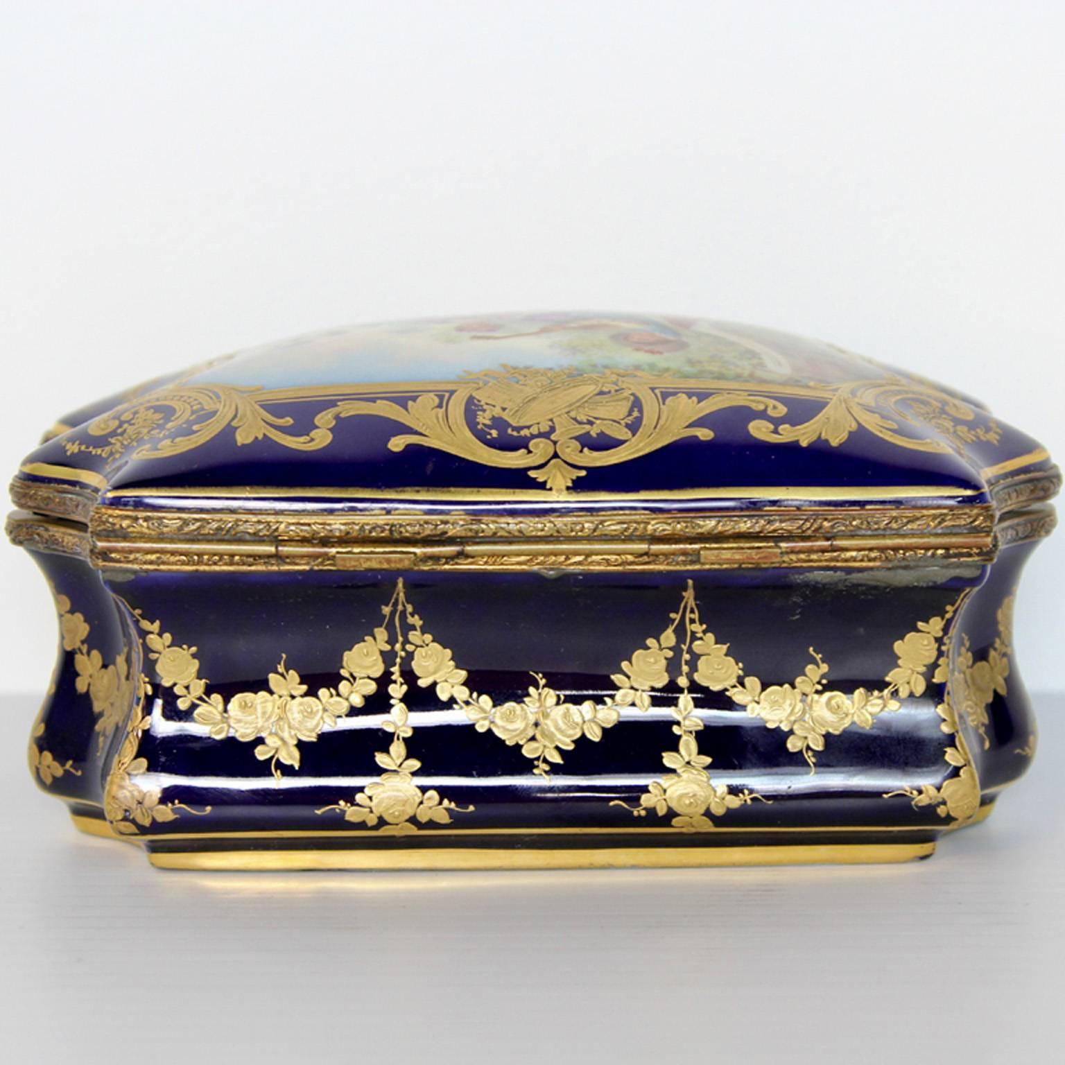 Early 19th Century Antique Sevres Royal Imperial Cobalt Jewelry Box For Sale