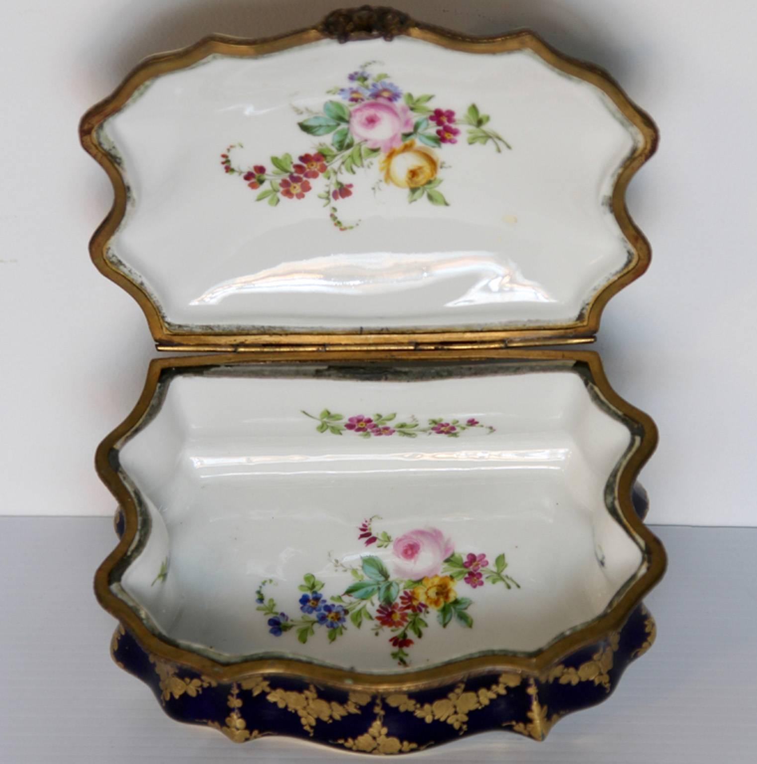 Antique Sevres Royal Imperial Cobalt Jewelry Box For Sale 1