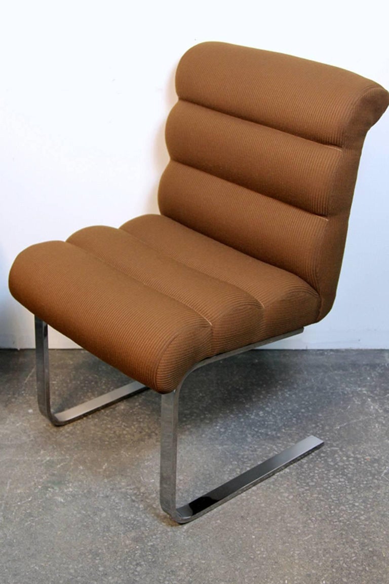 Six Channel Upholstered Dining Chairs on Chrome Cantilever ...