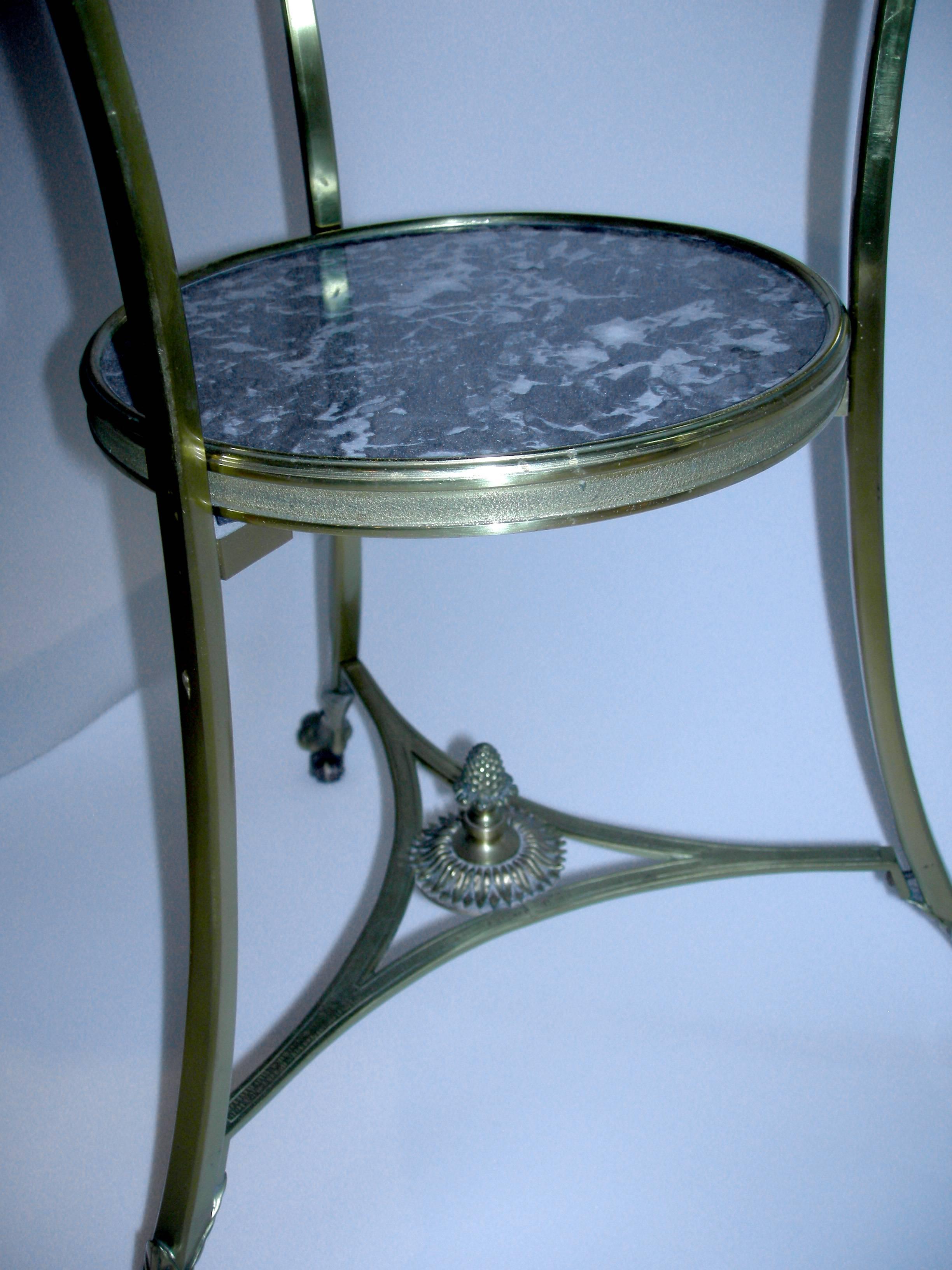 American Black Marble Gueridon or Side Table on Wheels