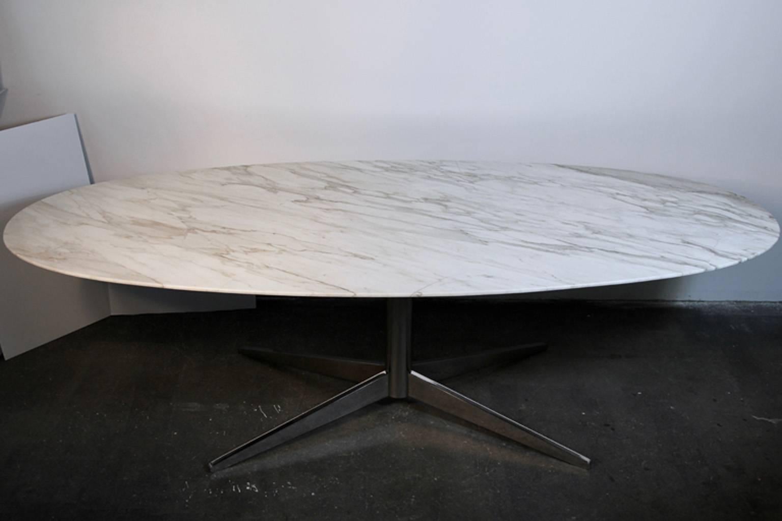 Mid-Century Modern Calcutta Marble-Top Dining Table with Chrome Base Knoll Style 1