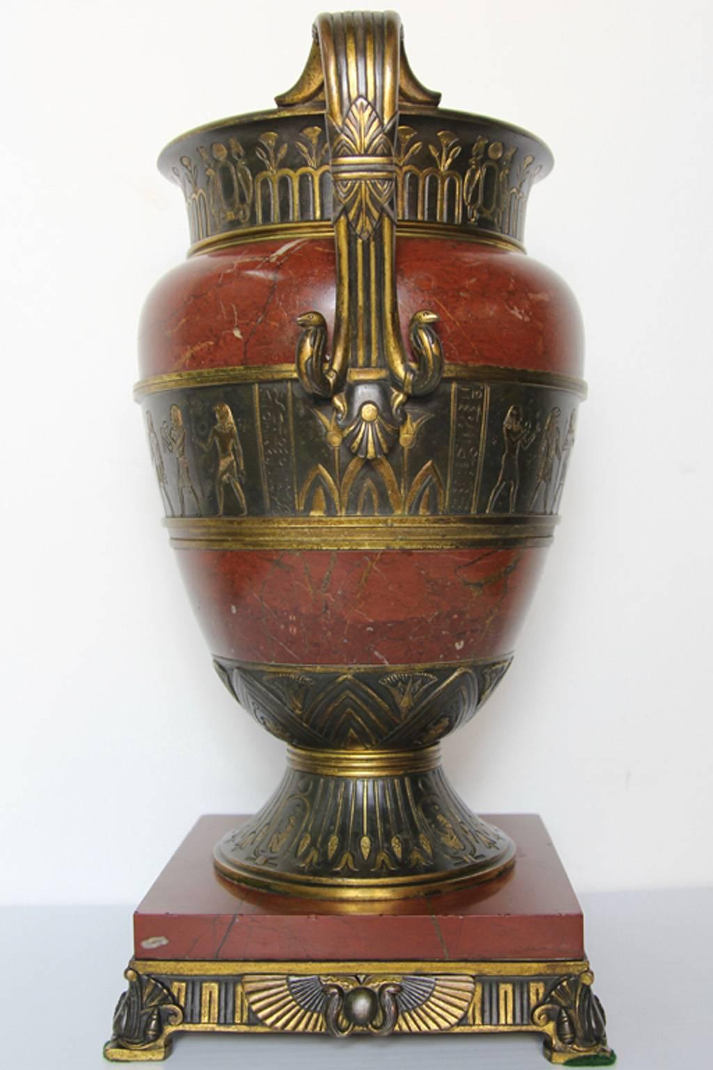 Late 19th Century Antique Egyptian Revival Marble, Gilded Ormolu Pharaoh Centerpiece For Sale