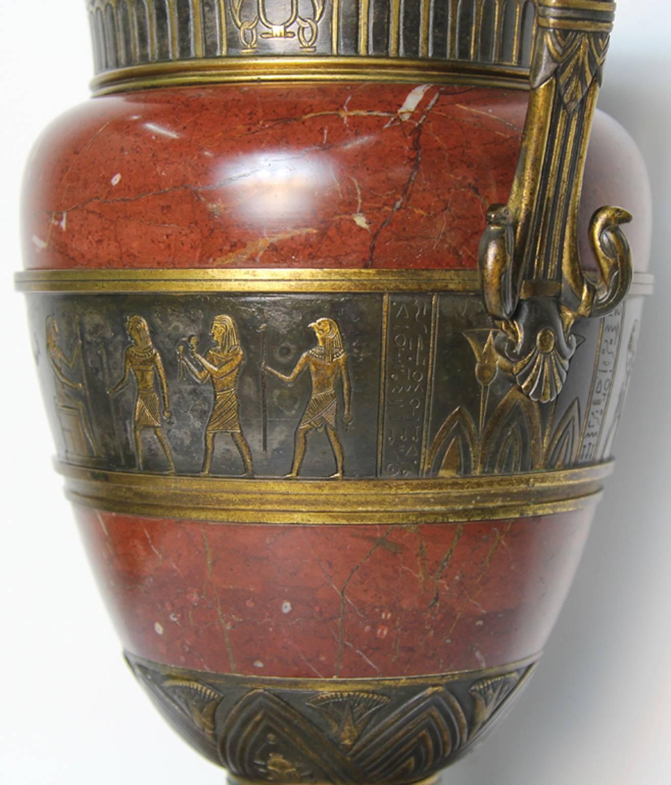 Antique Egyptian Revival Marble, Gilded Ormolu Pharaoh Centerpiece For Sale 2