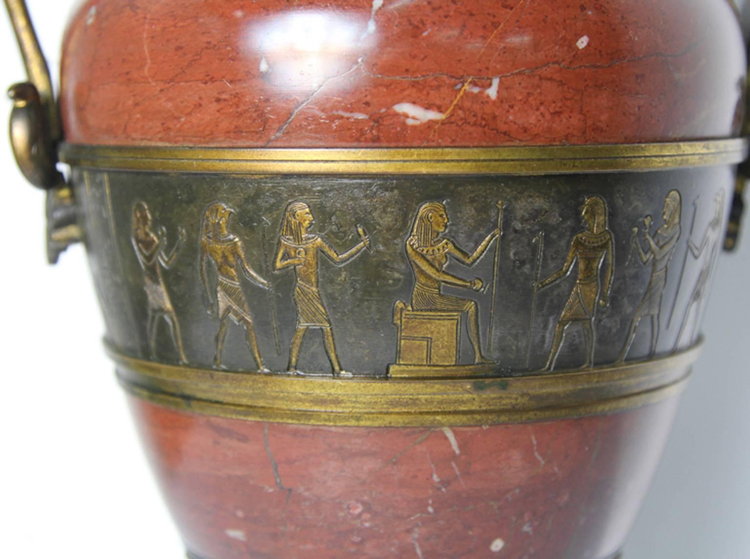 Antique Egyptian Revival Marble, Gilded Ormolu Pharaoh Centerpiece For Sale 3