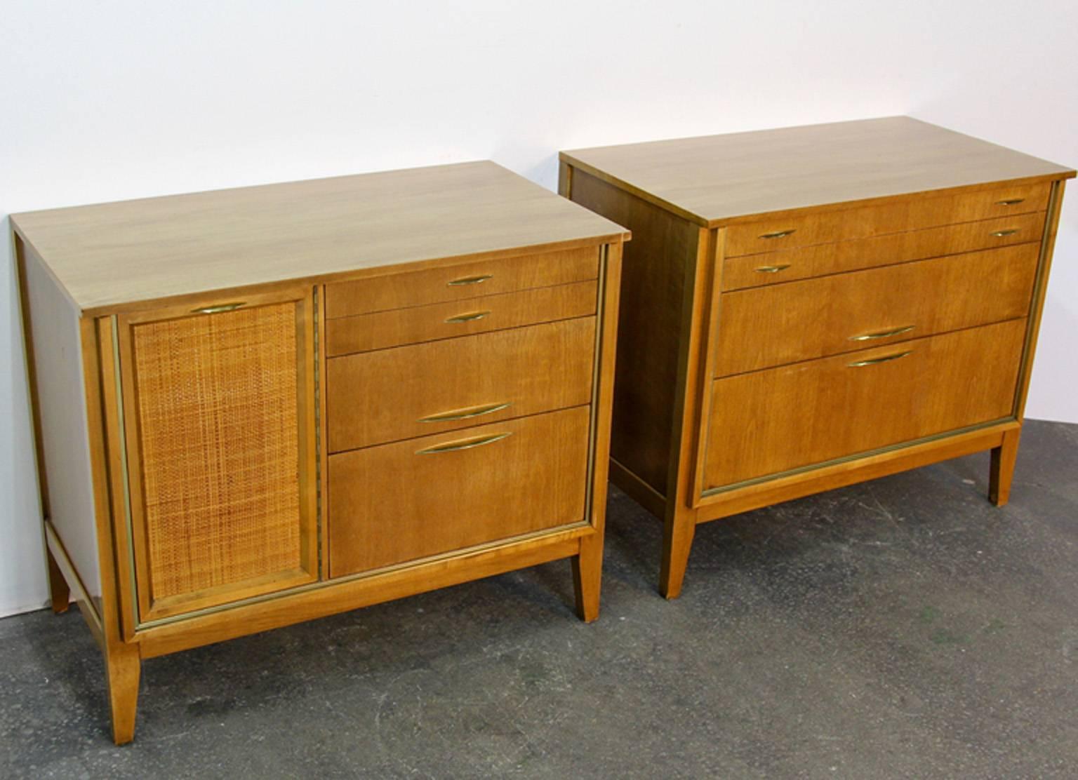 American Pair of Midcentury Chests with Brass Detail For Sale