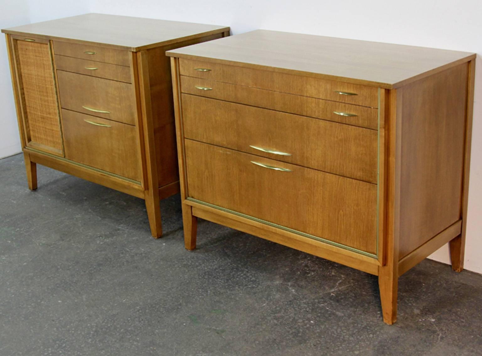 Pair of Midcentury Chests with Brass Detail In Excellent Condition For Sale In Bridport, CT