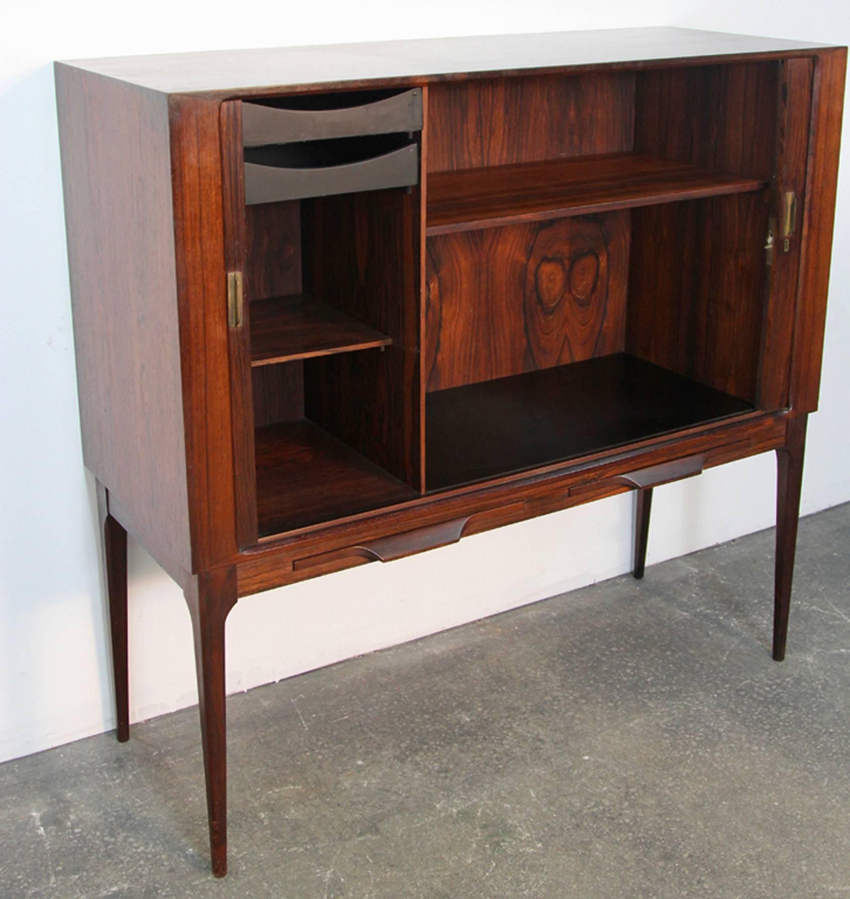 Kurt Ostervig Rosewood Bar Cabinet In Excellent Condition In Bridport, CT