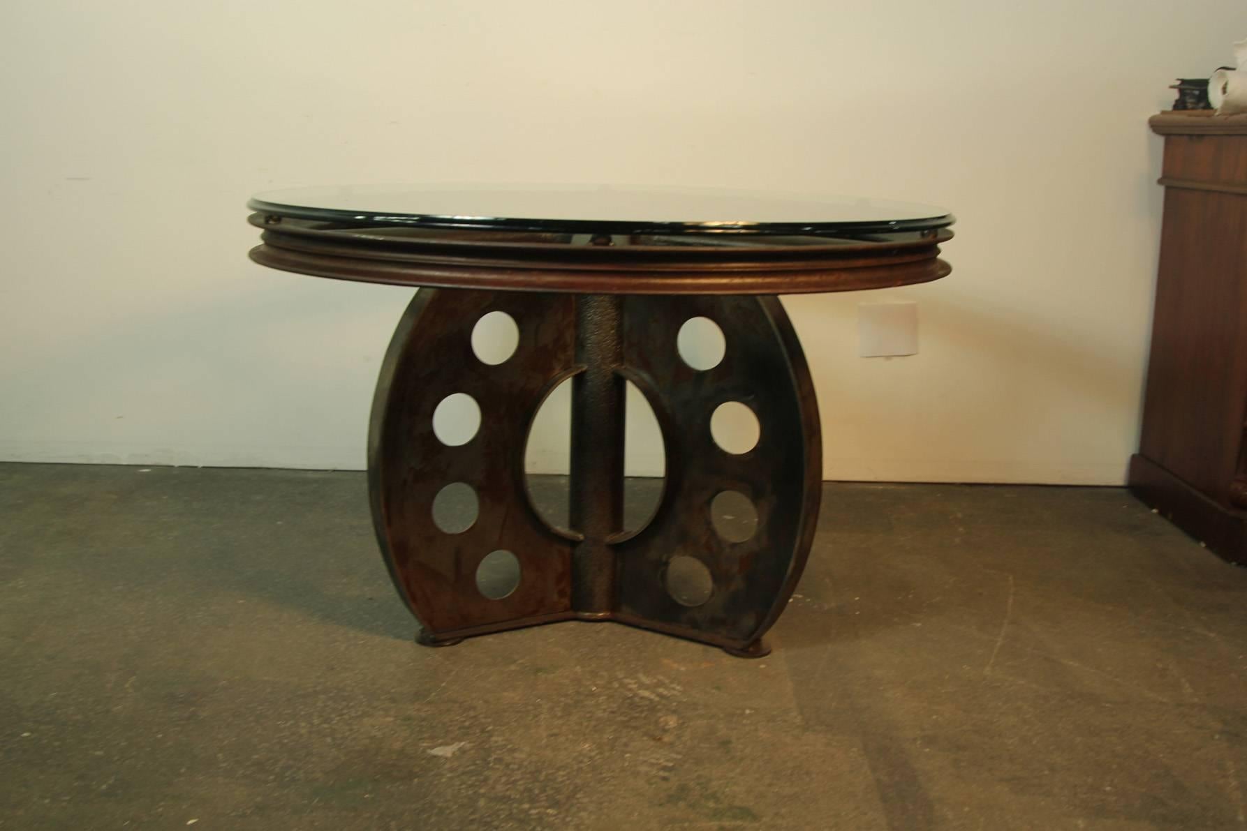 Impressive Iron Table Desk from Old Industrial Wheel For Sale 2