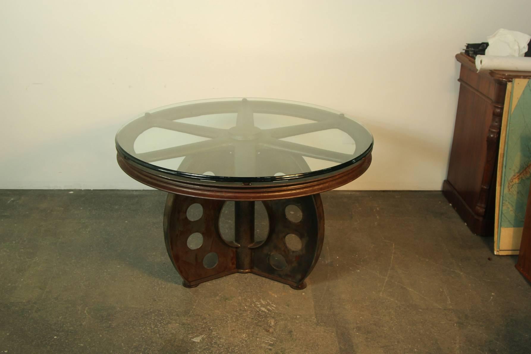 19th Century Impressive Iron Table Desk from Old Industrial Wheel For Sale