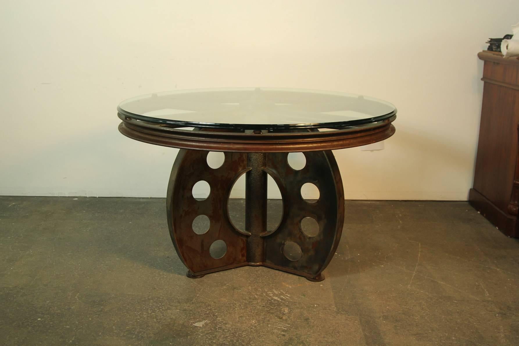 Impressive Iron Table Desk from Old Industrial Wheel For Sale 1
