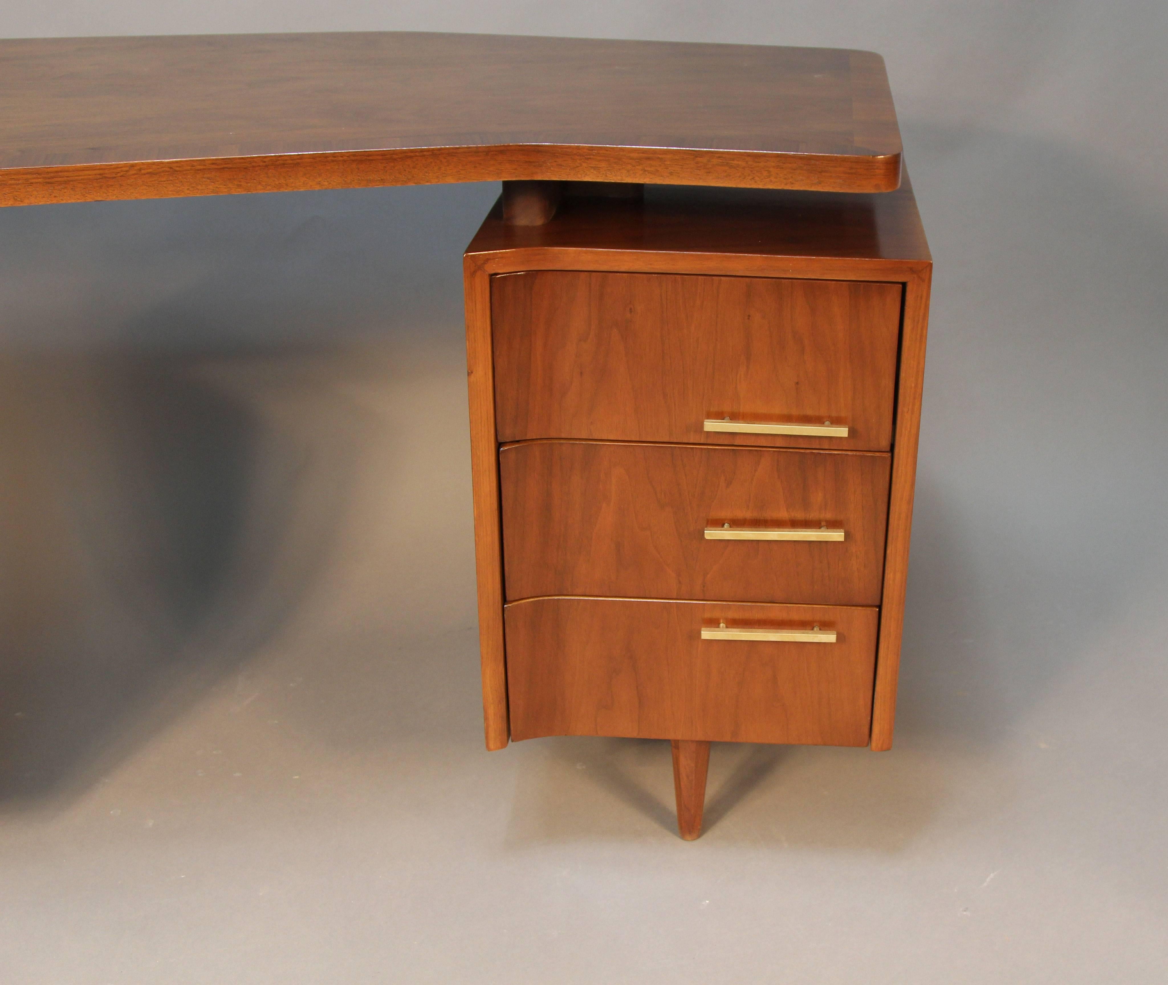 Mid-Century Floating Top Desk with Brass Hardware In Excellent Condition In Bridport, CT