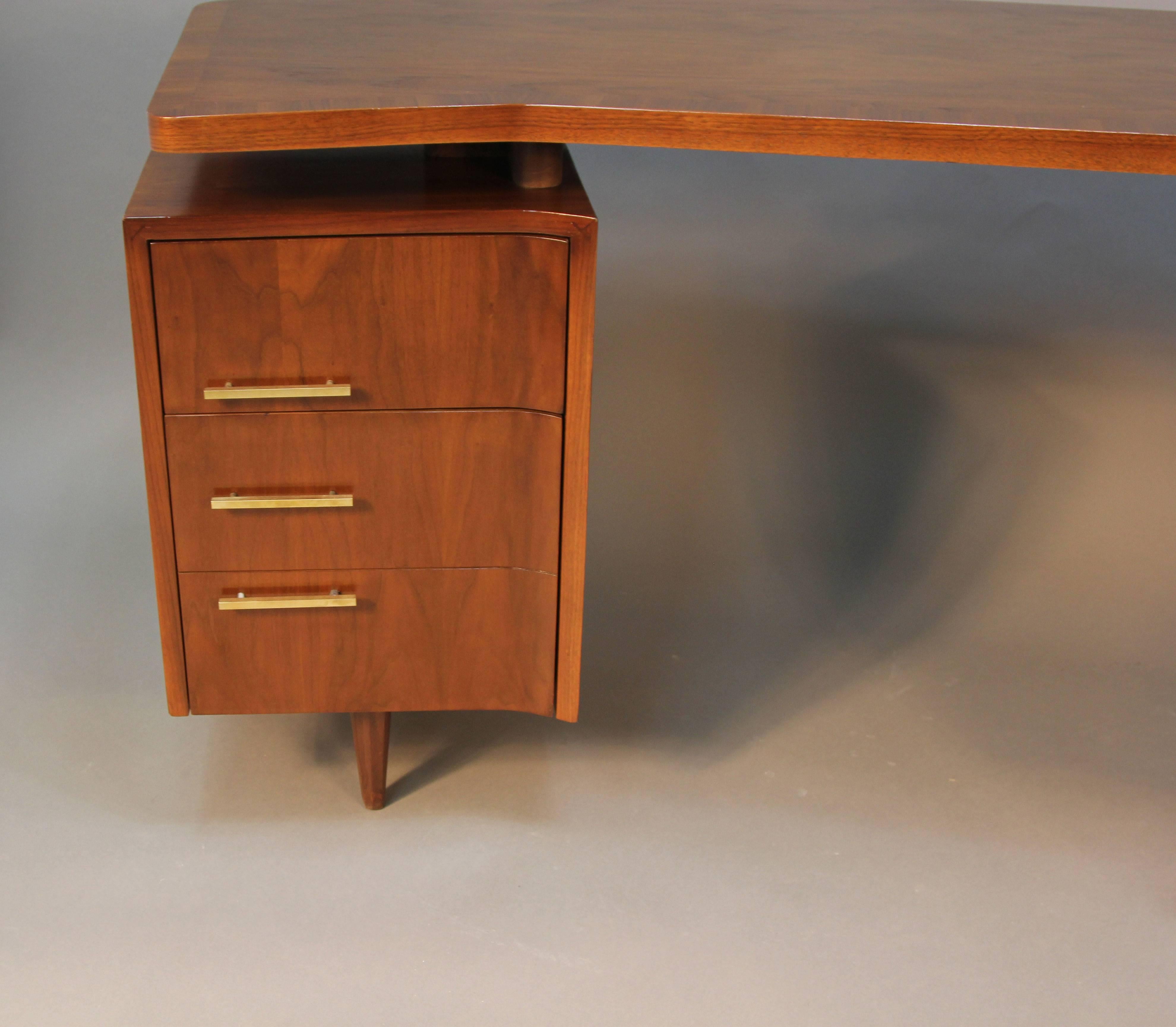 American Mid-Century Floating Top Desk with Brass Hardware