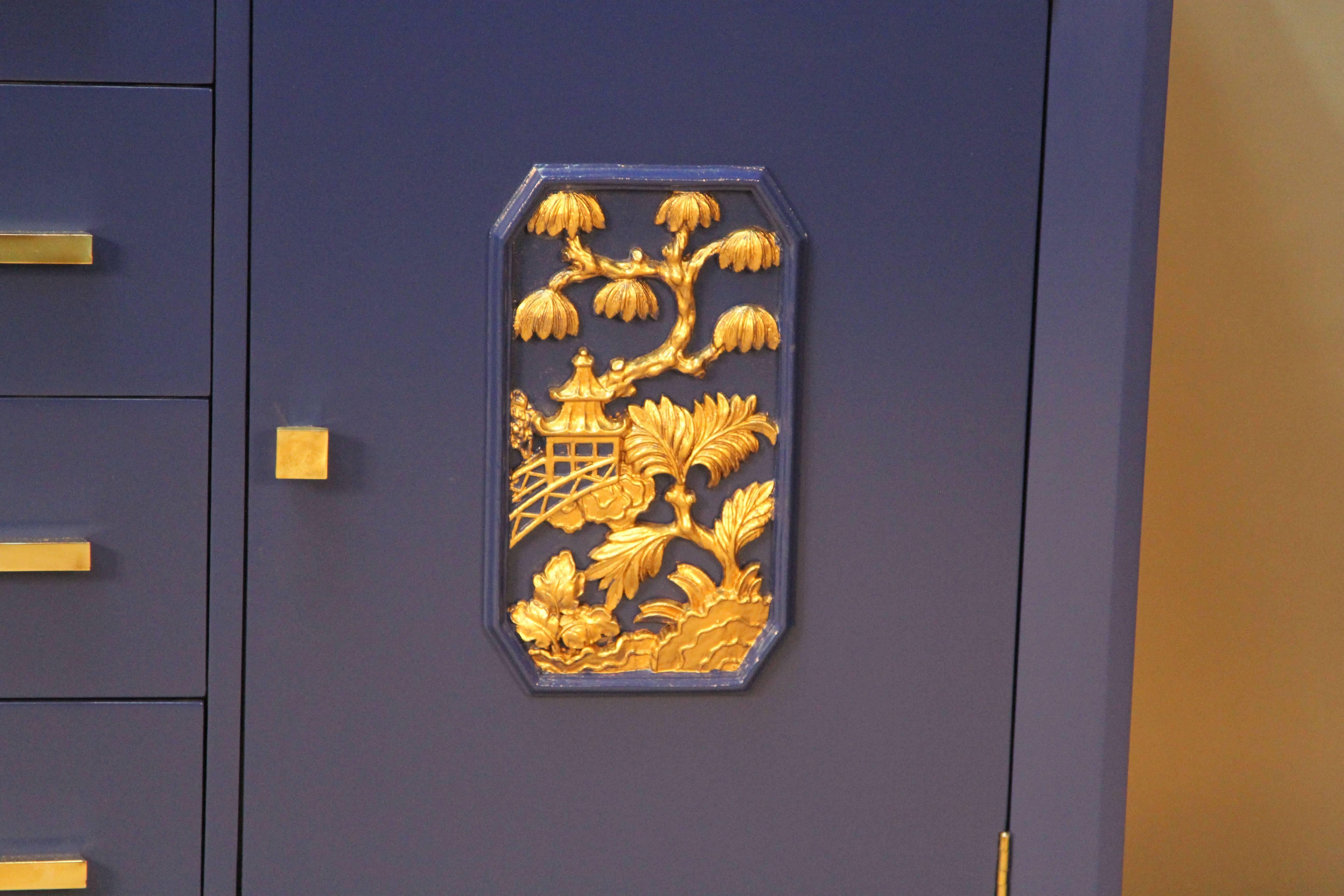 Mid-20th Century James Mont Newly Lacquered Sideboard with Brass Details