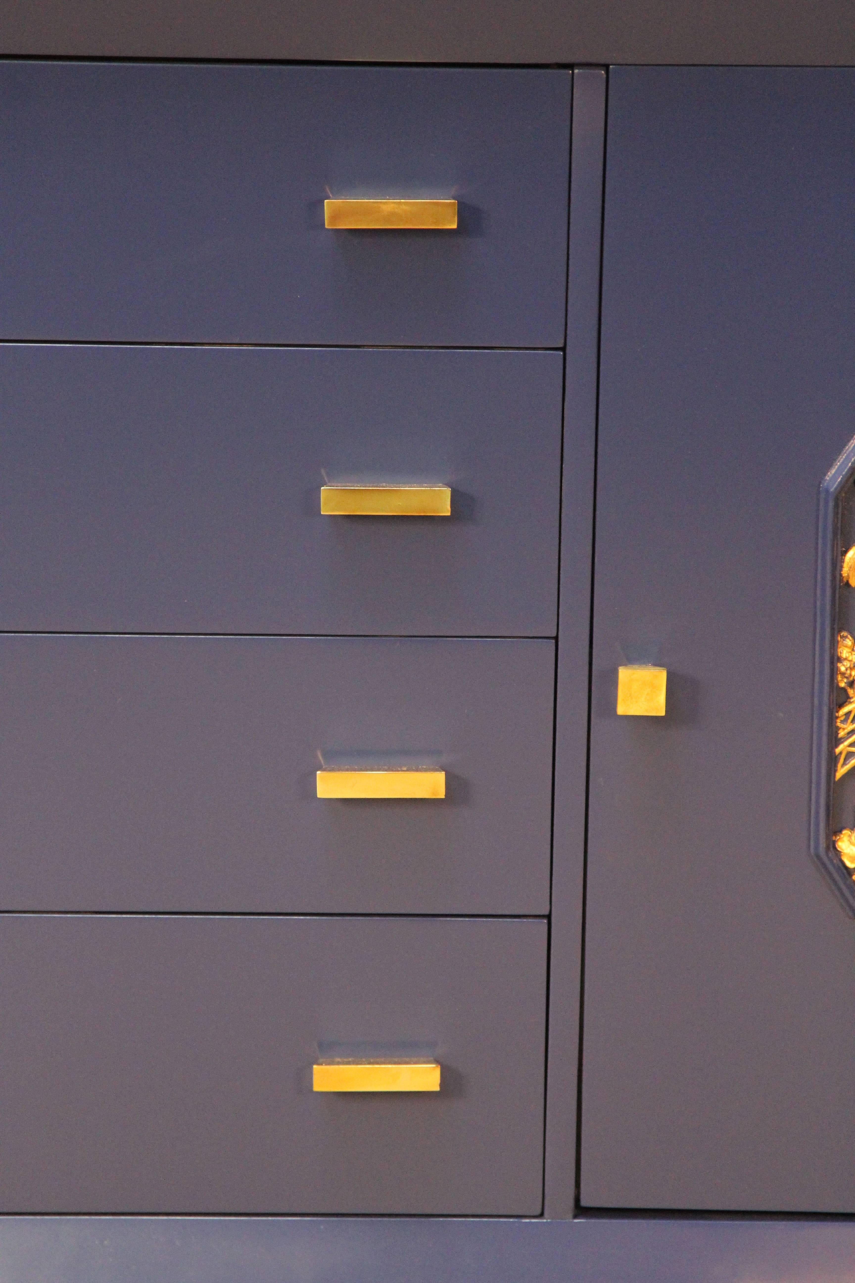 James Mont Newly Lacquered Sideboard with Brass Details In Excellent Condition In Bridport, CT