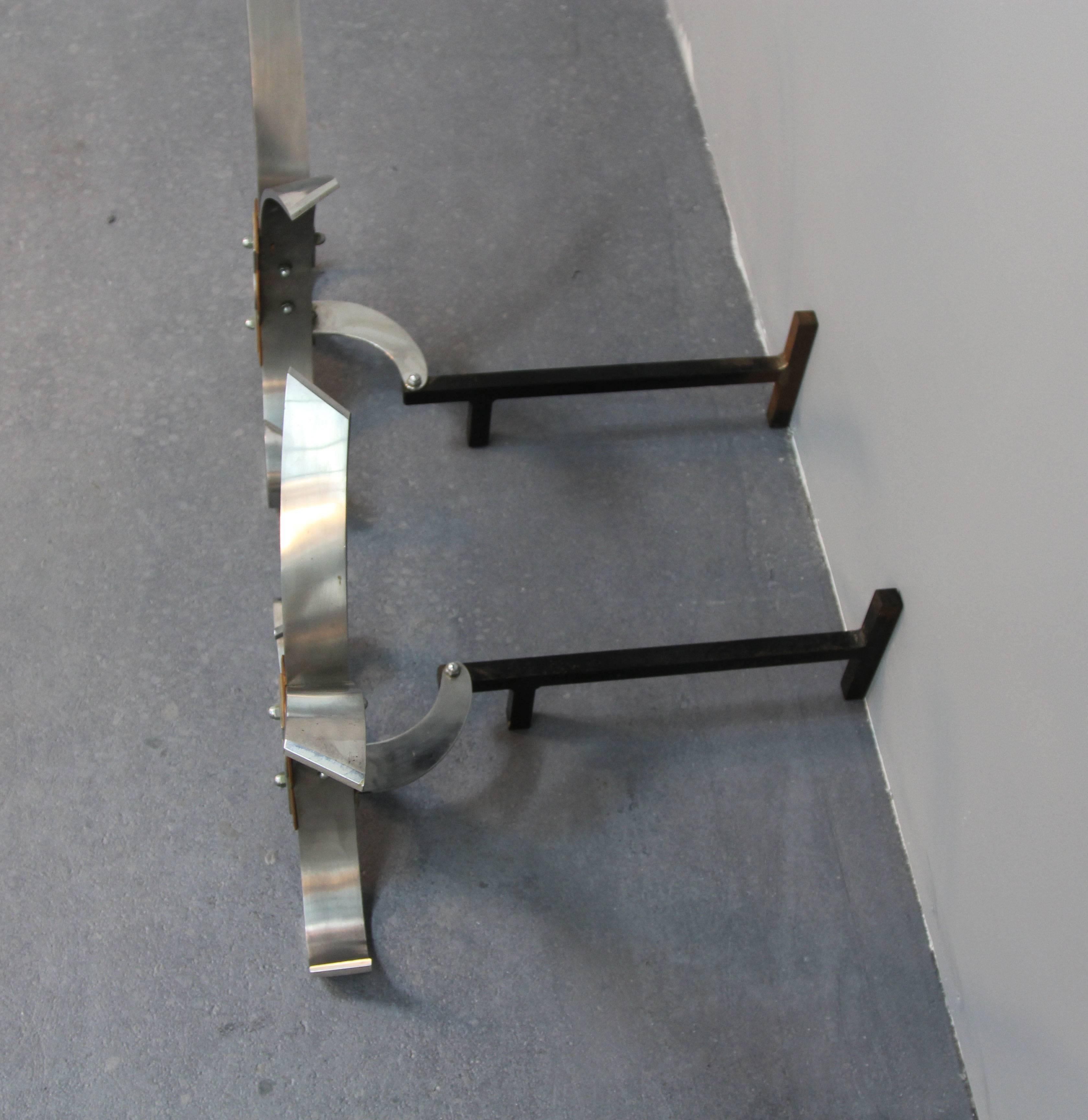 Mid-20th Century Polished Steel Andirons For Sale
