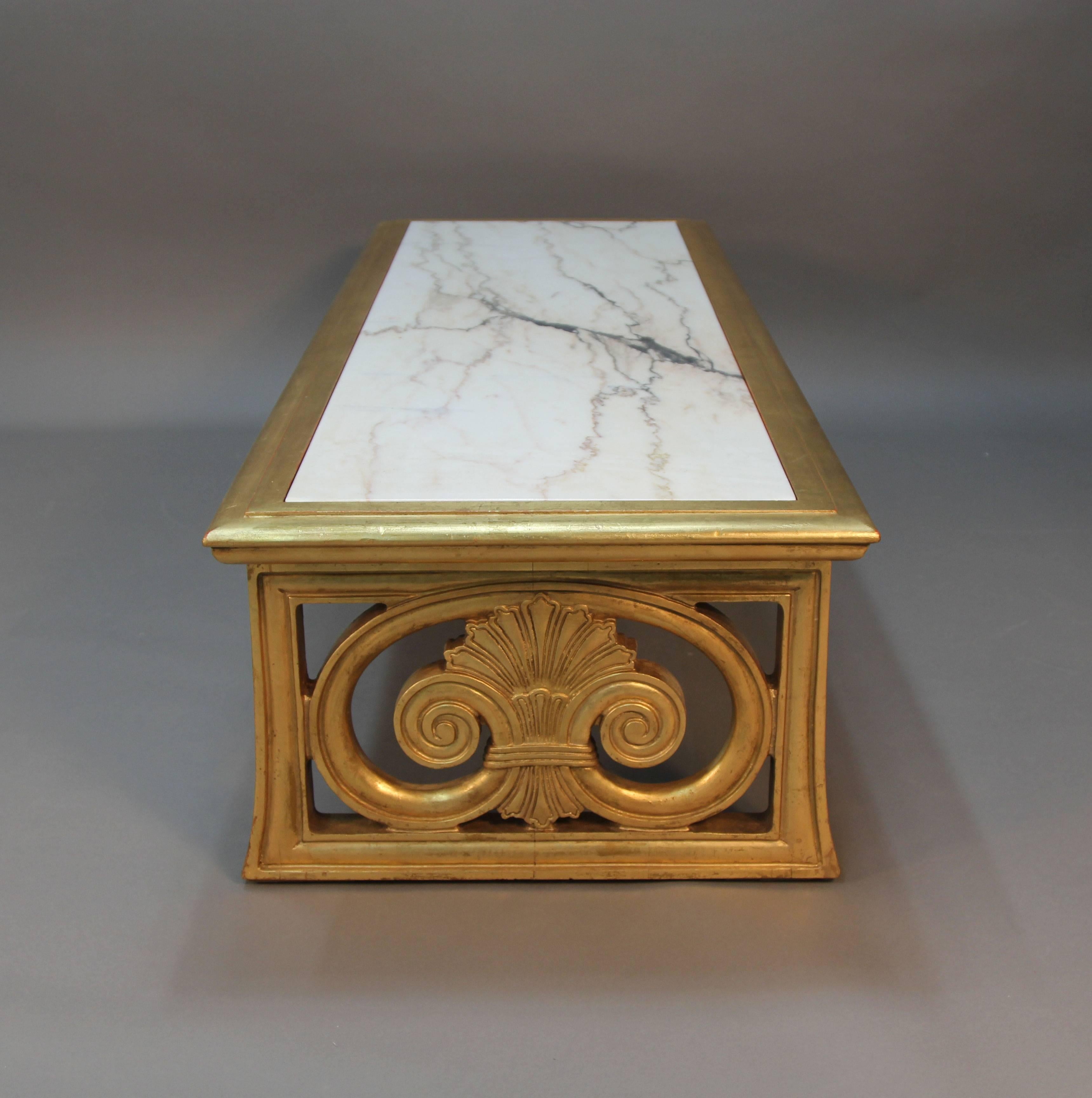 Gold Gilt and Marble Coffee Table Neoclassical Style In Excellent Condition For Sale In Bridport, CT