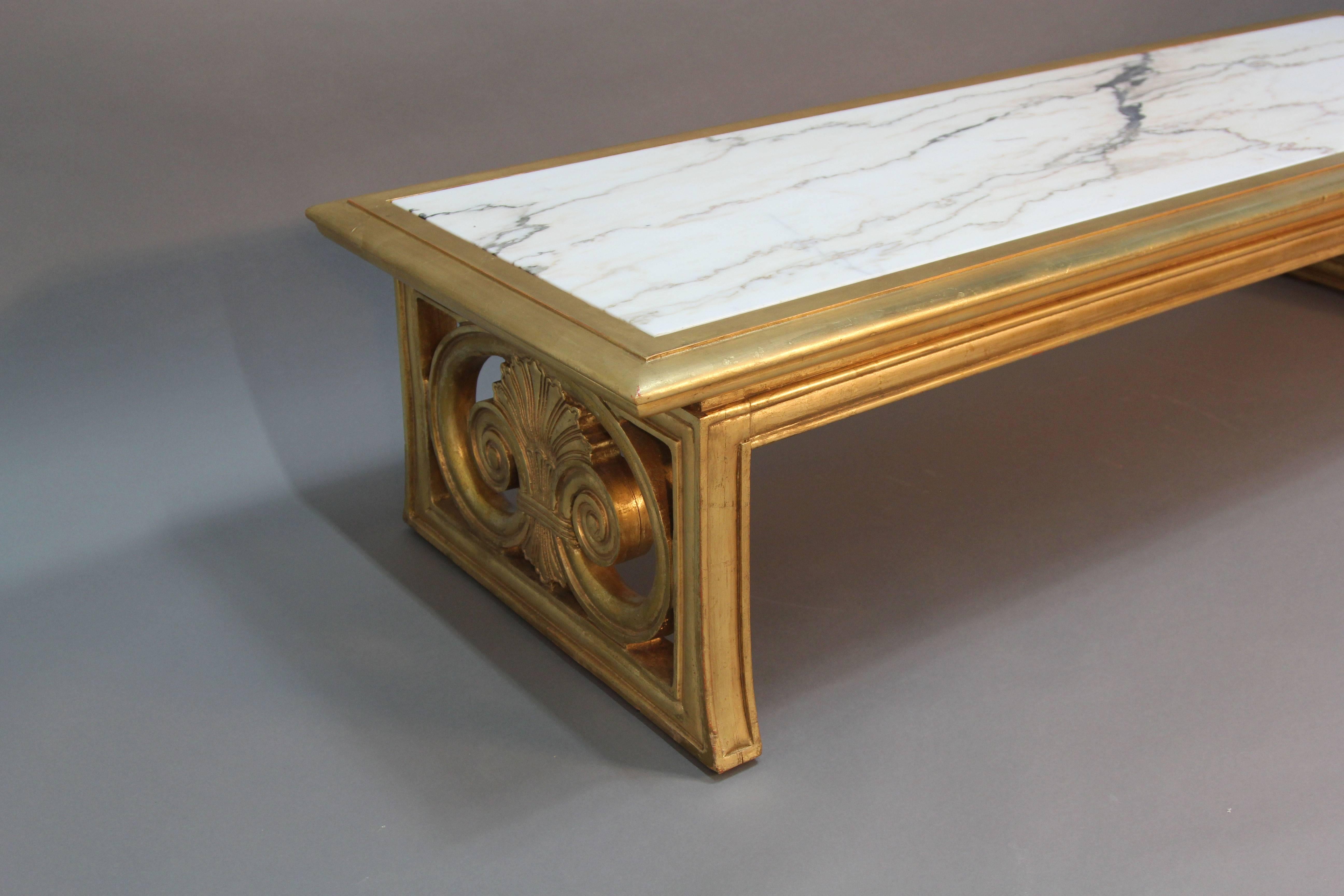 Mid-20th Century Gold Gilt and Marble Coffee Table Neoclassical Style For Sale