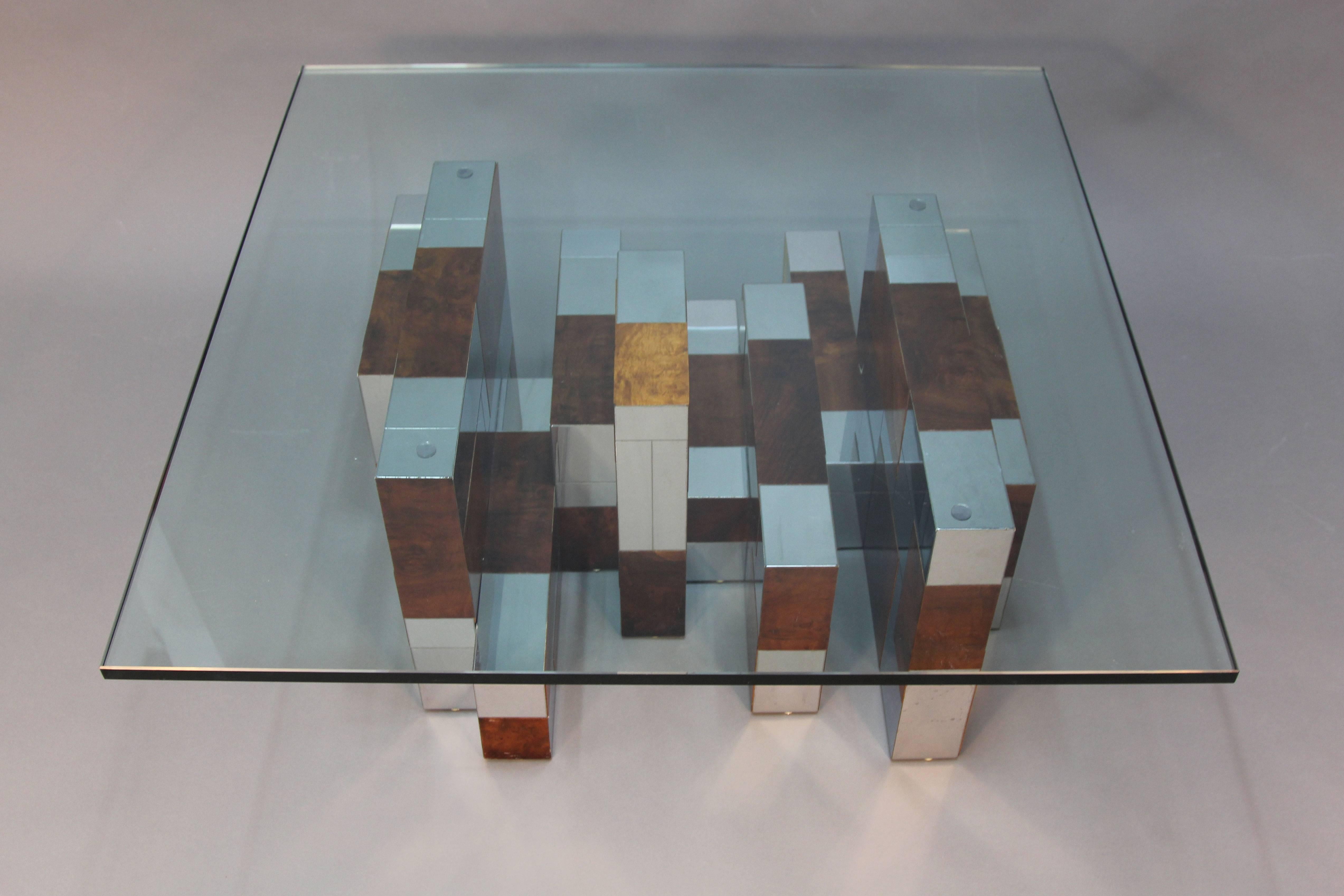 Paul Evans Burl Wood and Chrome Cityscape Coffee Table In Good Condition In Bridport, CT