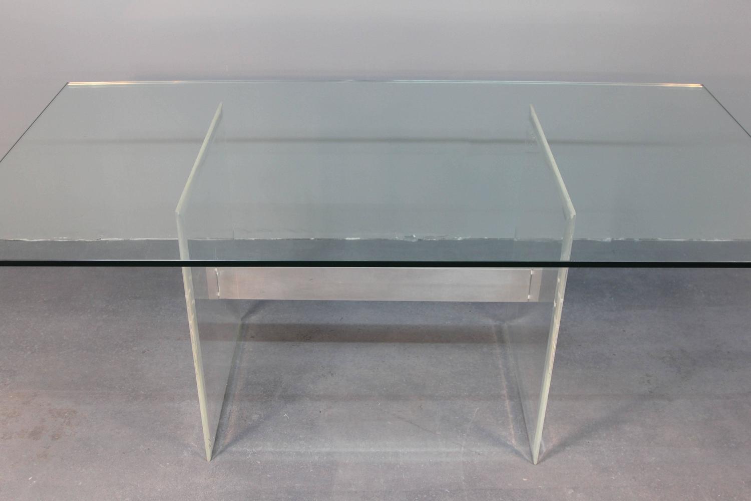 Lucite Base Glass Top Dining Table or Desk For Sale at 1stdibs