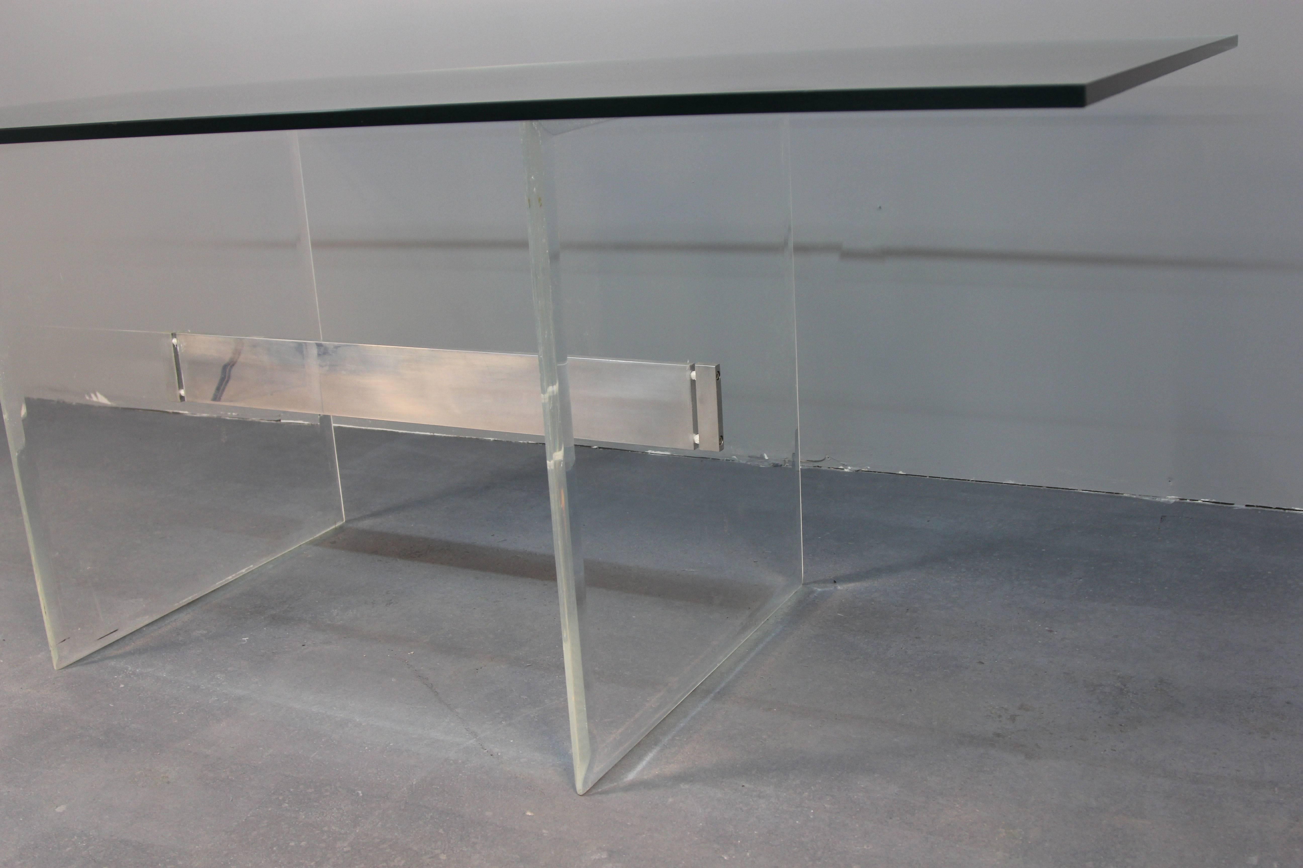 Late 20th Century Lucite Base Glass Top Dining Table or Desk