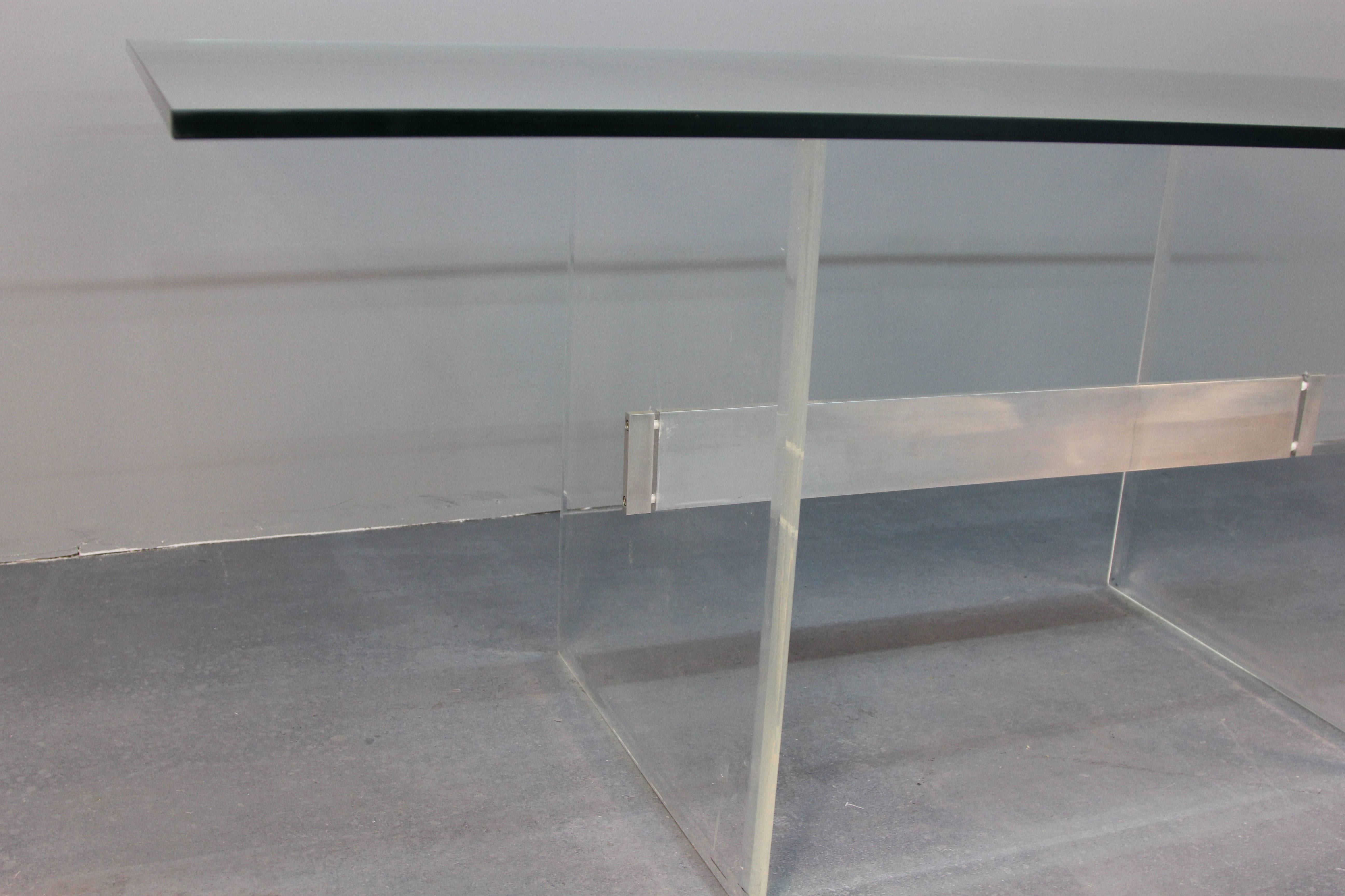 Modern Lucite Base Glass Top Dining Table or Desk