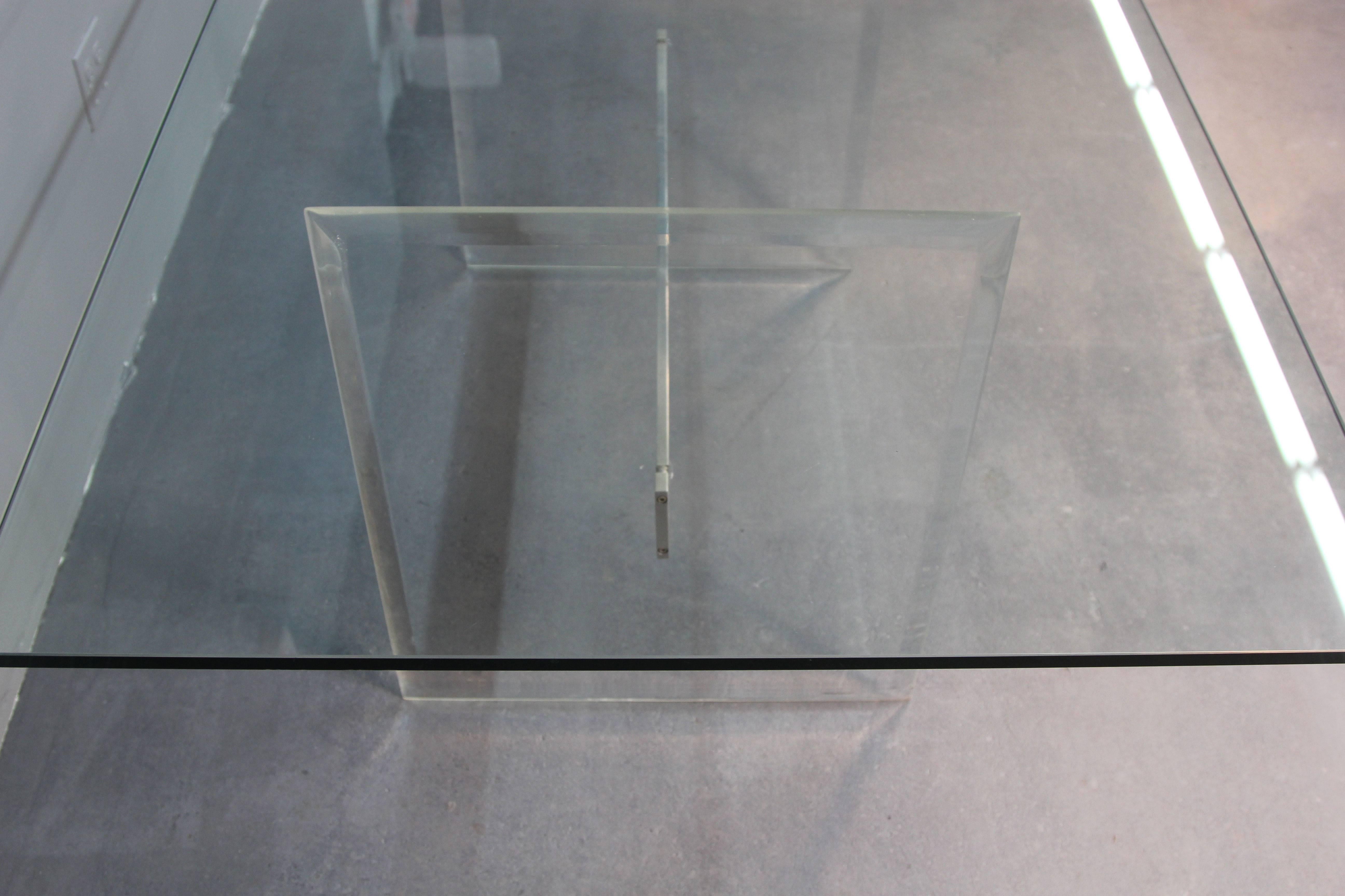 American Lucite Base Glass Top Dining Table or Desk