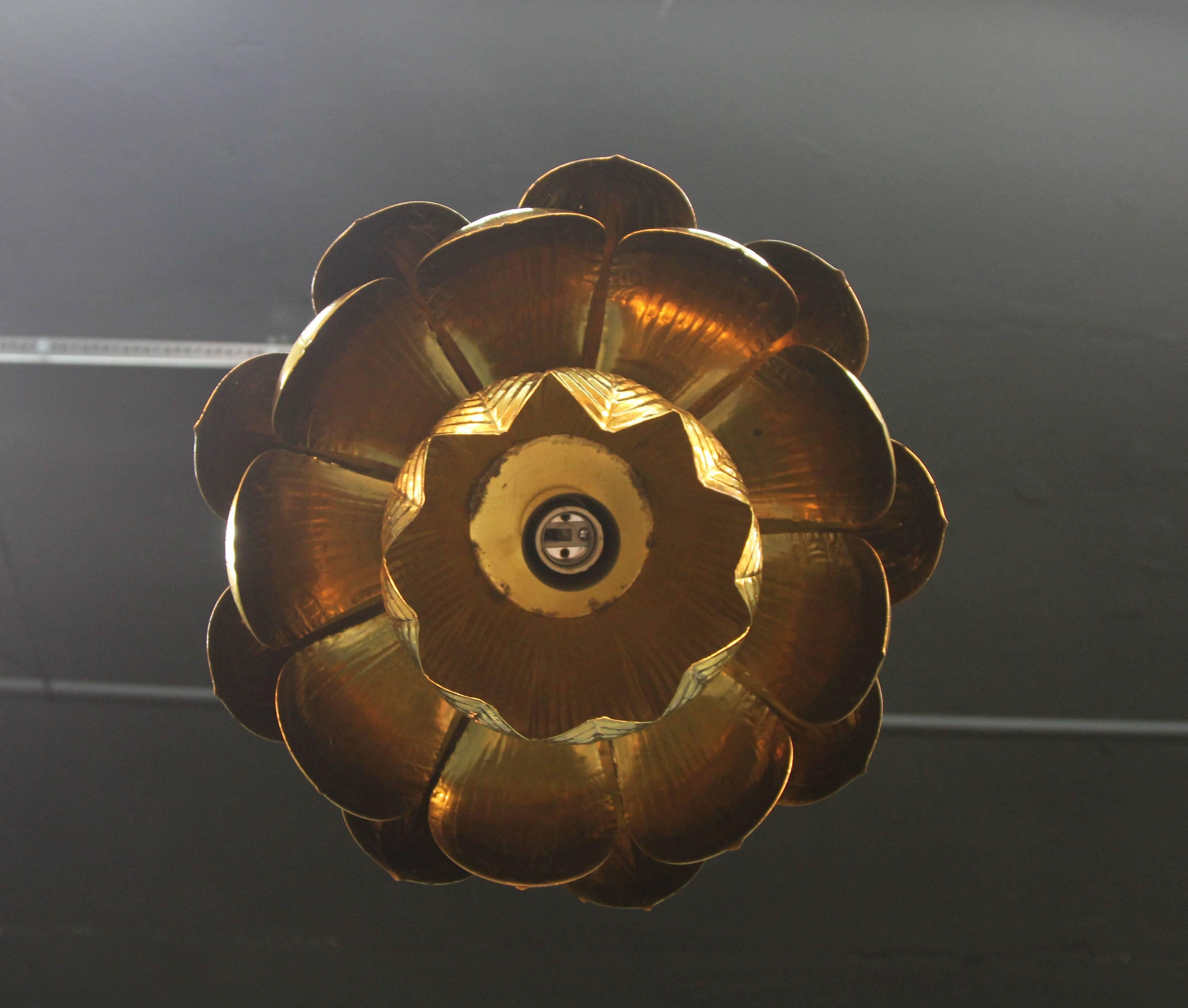 Brass Lotus Chandelier from Feldman Lighting Co.   In Good Condition In Bridport, CT