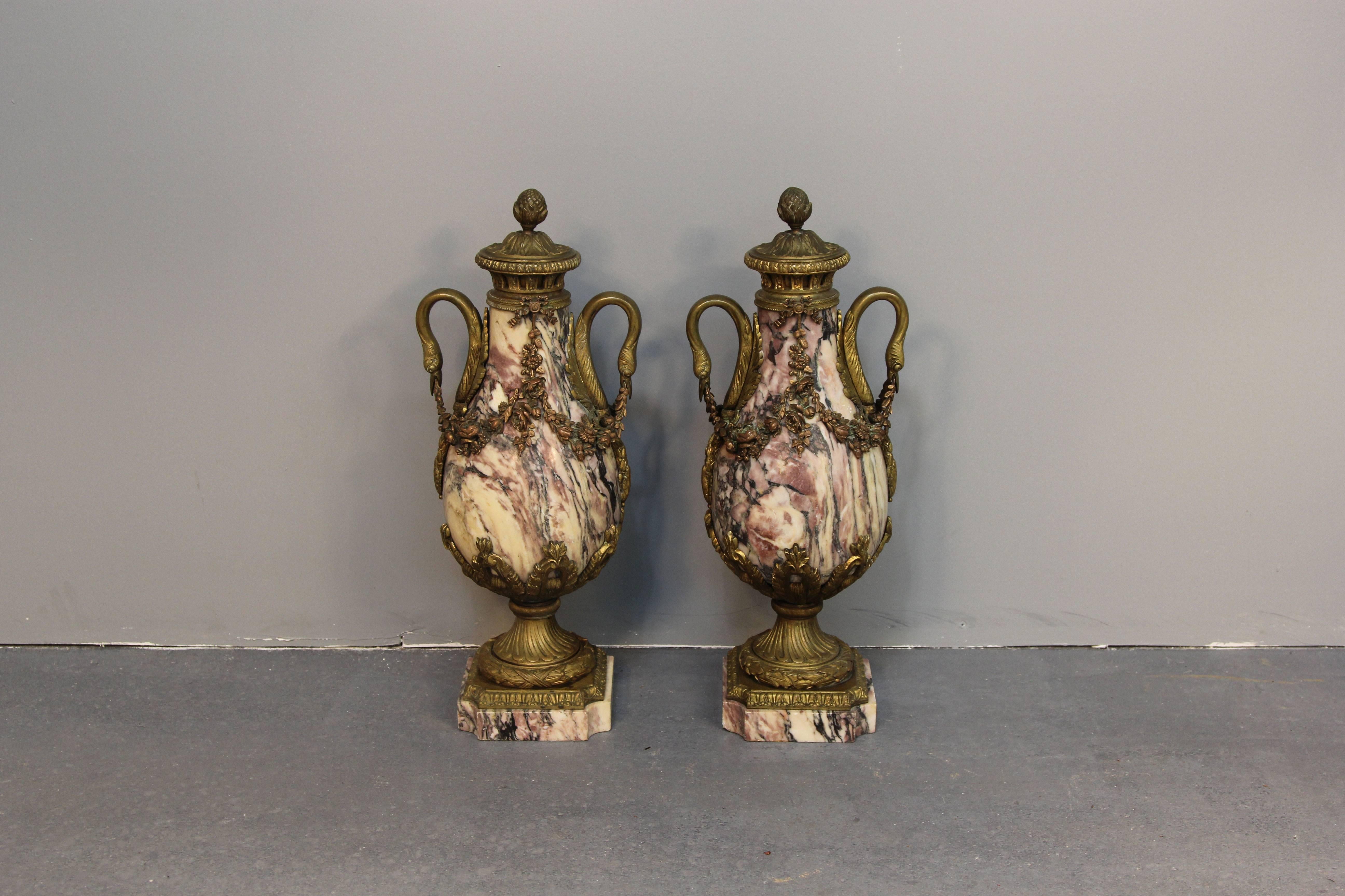 Mid-20th Century Pair of Pink Marble Urns For Sale