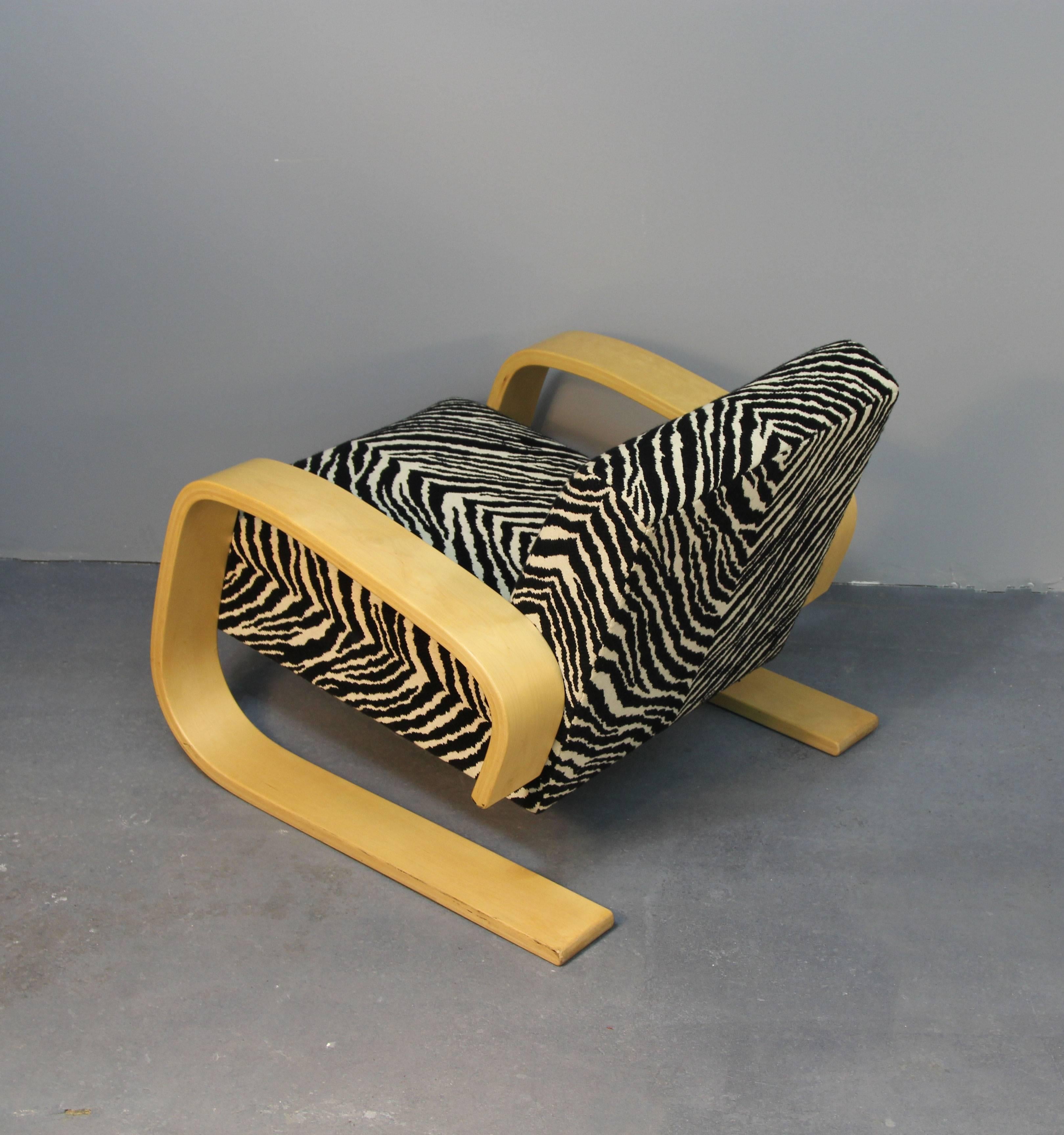 Mid-Century Modern Alvar Aalto Tank Chair with Zebra Pattern Upholstery