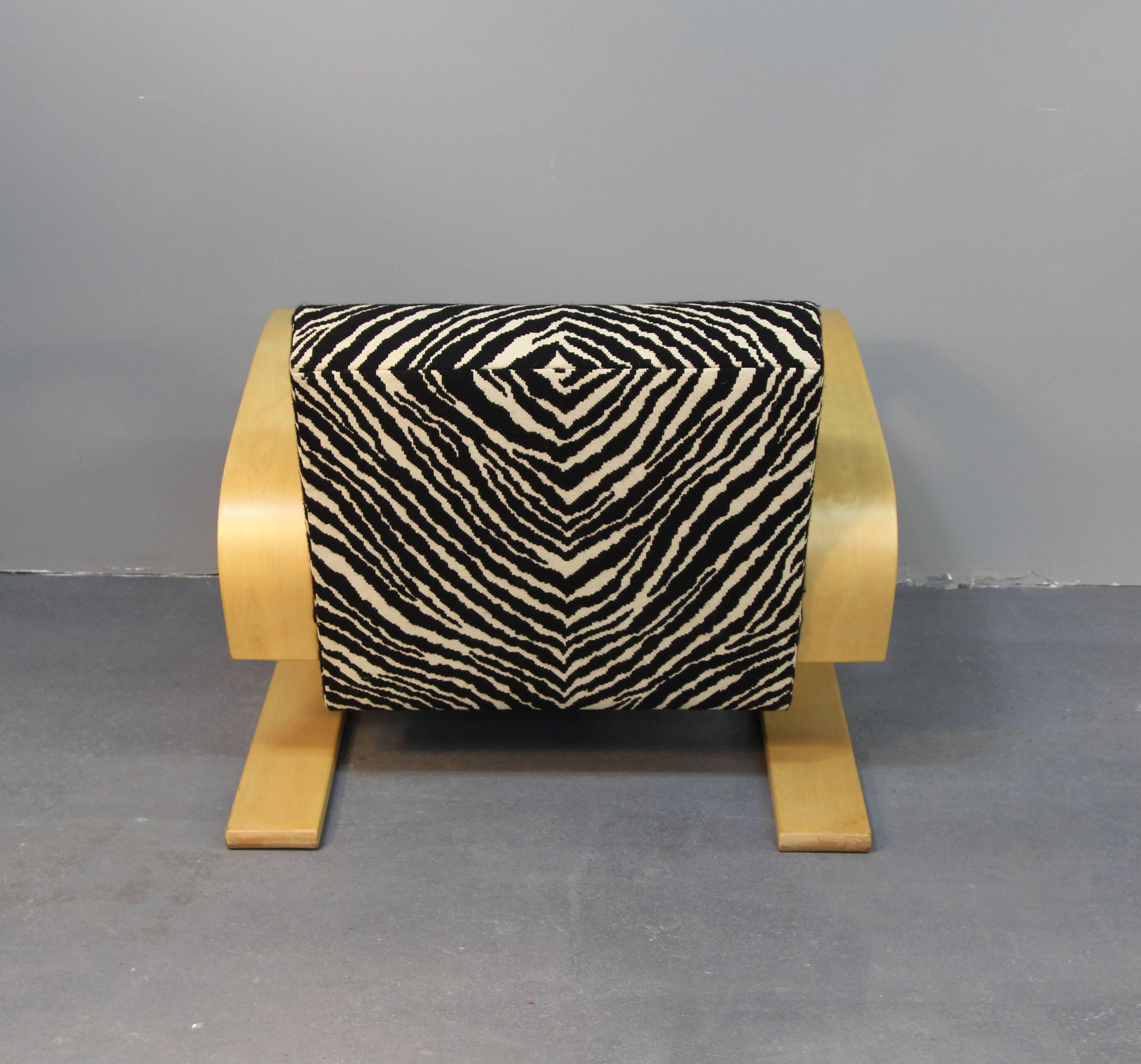 Finnish Alvar Aalto Tank Chair with Zebra Pattern Upholstery