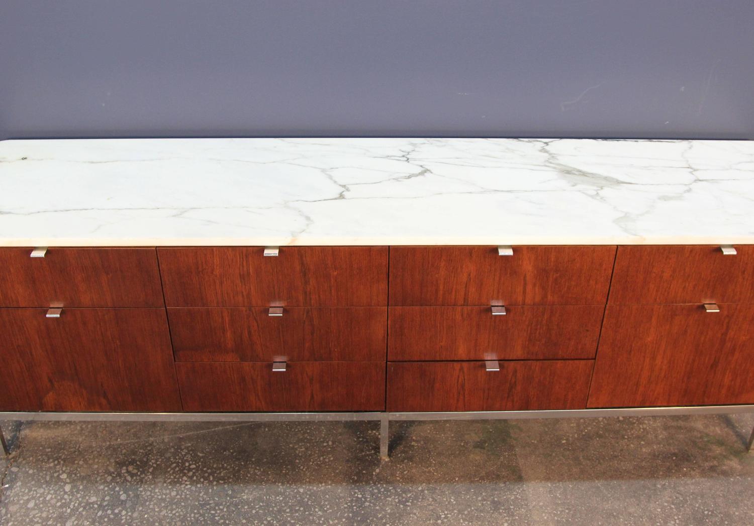 Florence Knoll Teak and MarbleTop on Chrome Base Credenza at 1stdibs