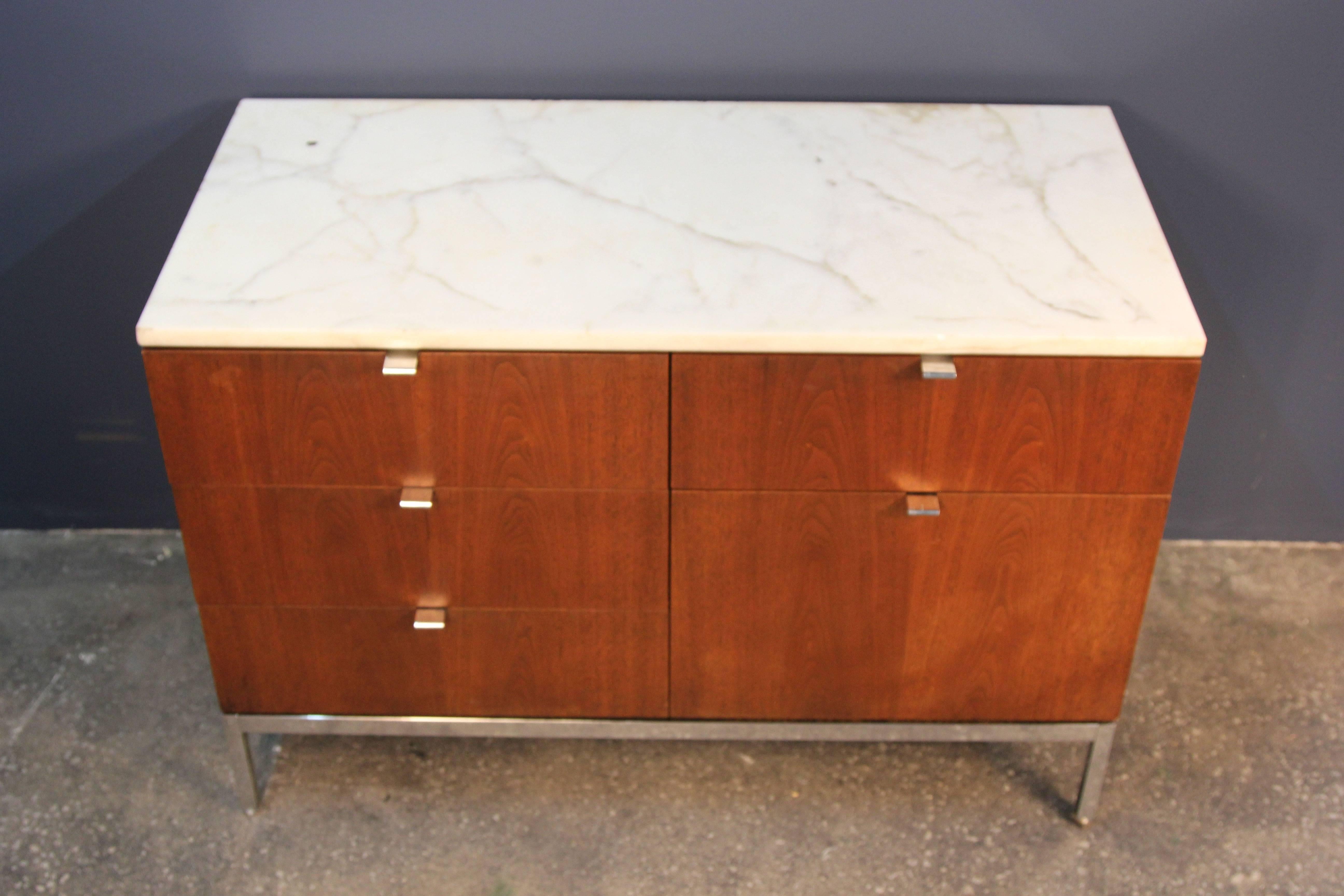 American Florence Knoll Teak and Marble-Top on Chrome Base Credenza