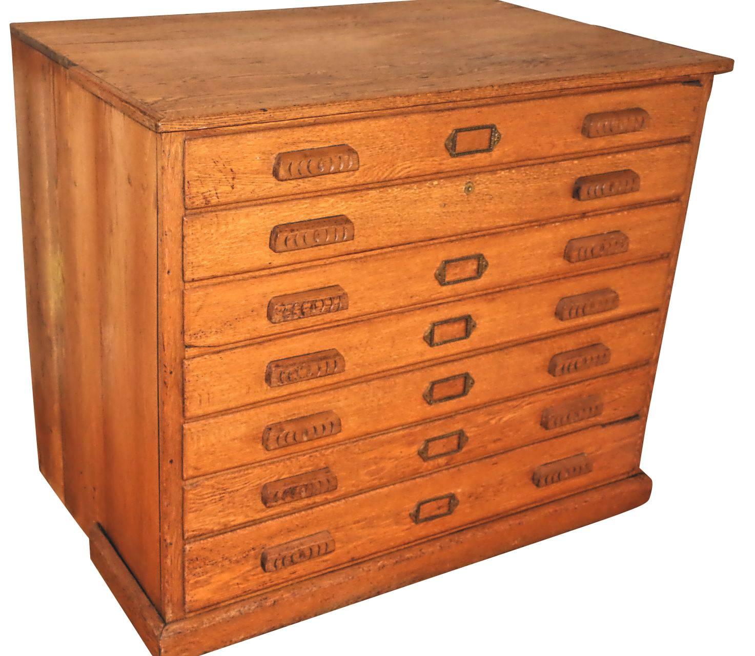 American Large Oak Architects Flat File/Map Chest.  For maps, architects blueprints or ocean charts.  It was probably in a Universtiy or a library. c.1920's - 1930's
