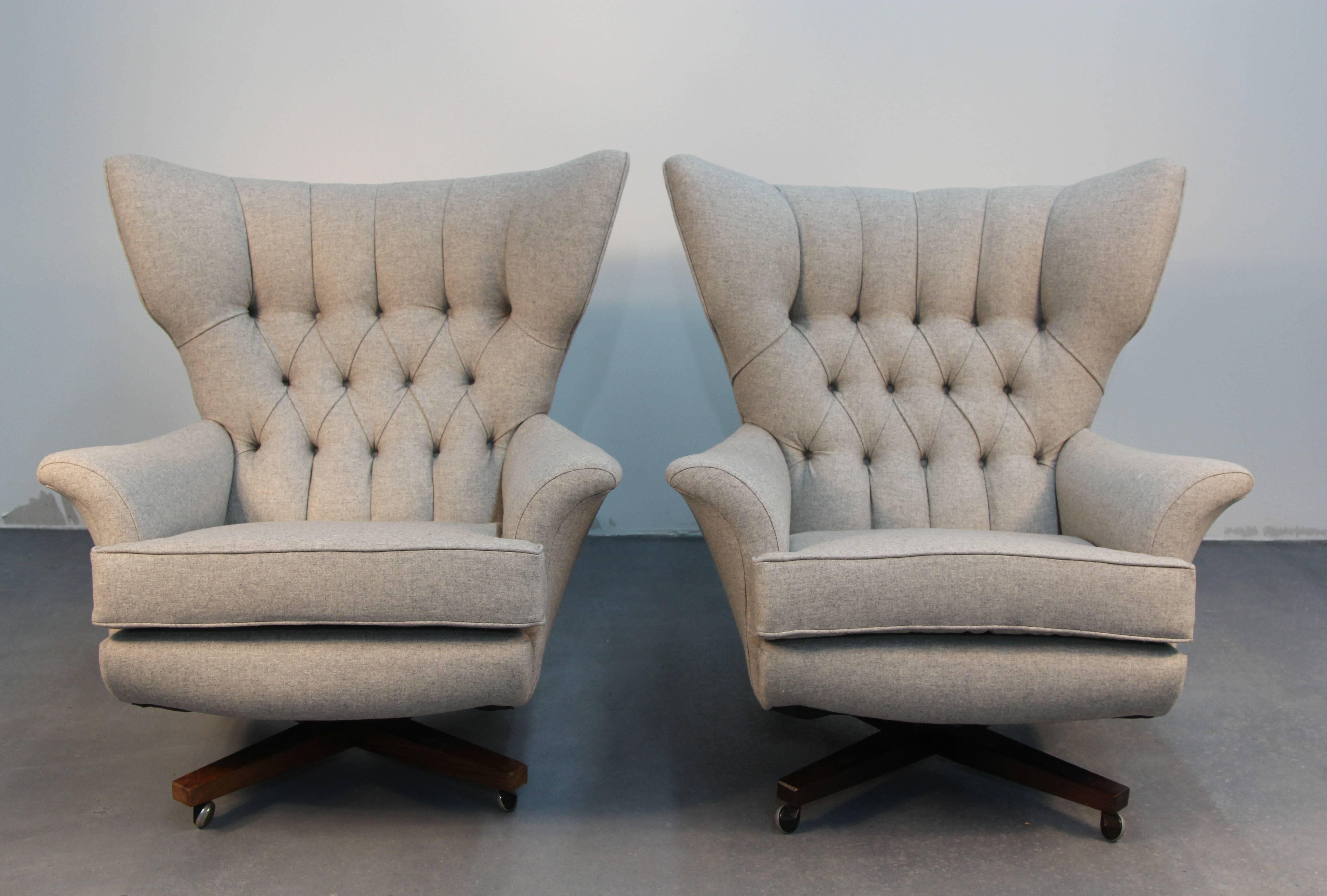 Incredible and super rare set of G-Plan Blofeld chairs and ottomans. Once dubbed "The most comfortable chair in the world" these chairs were made popular in the original James Bond movies and later in the Austin Powers spoof with Dr. Evil.