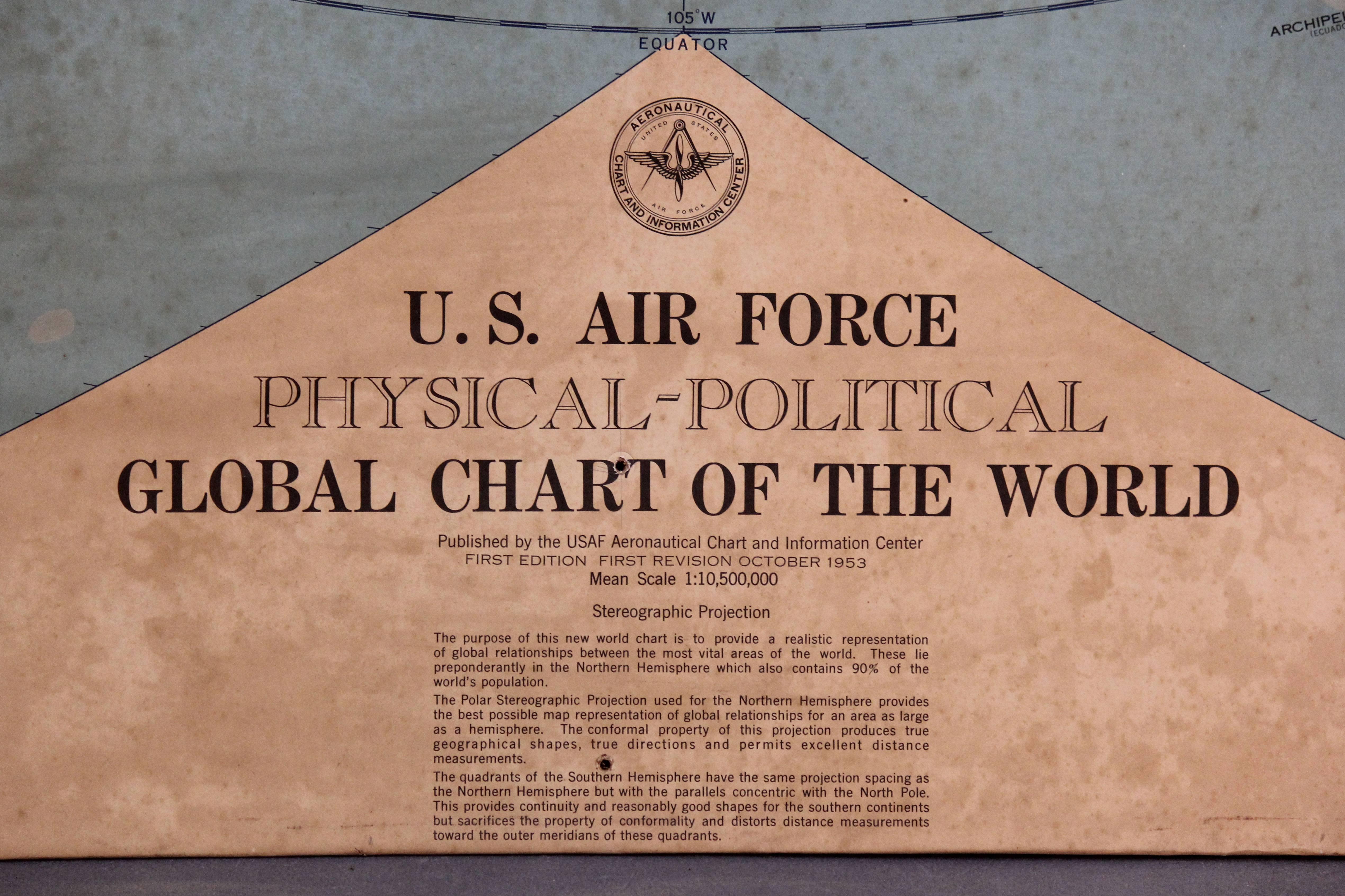 U.S. Air Force Physical, Political Global Chart of the World Triptych ...