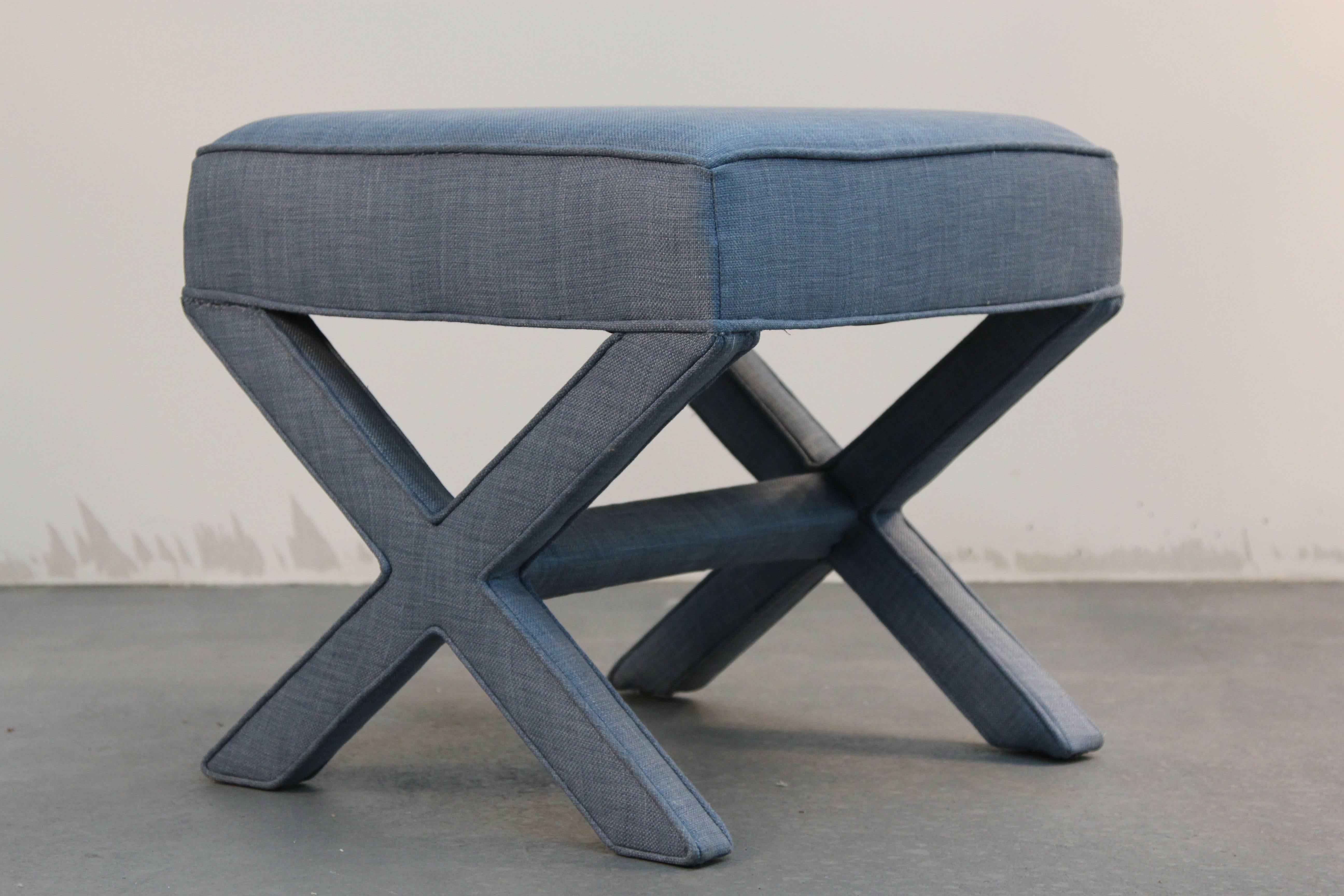 Modern Pair of Custom Upholstered X Benches