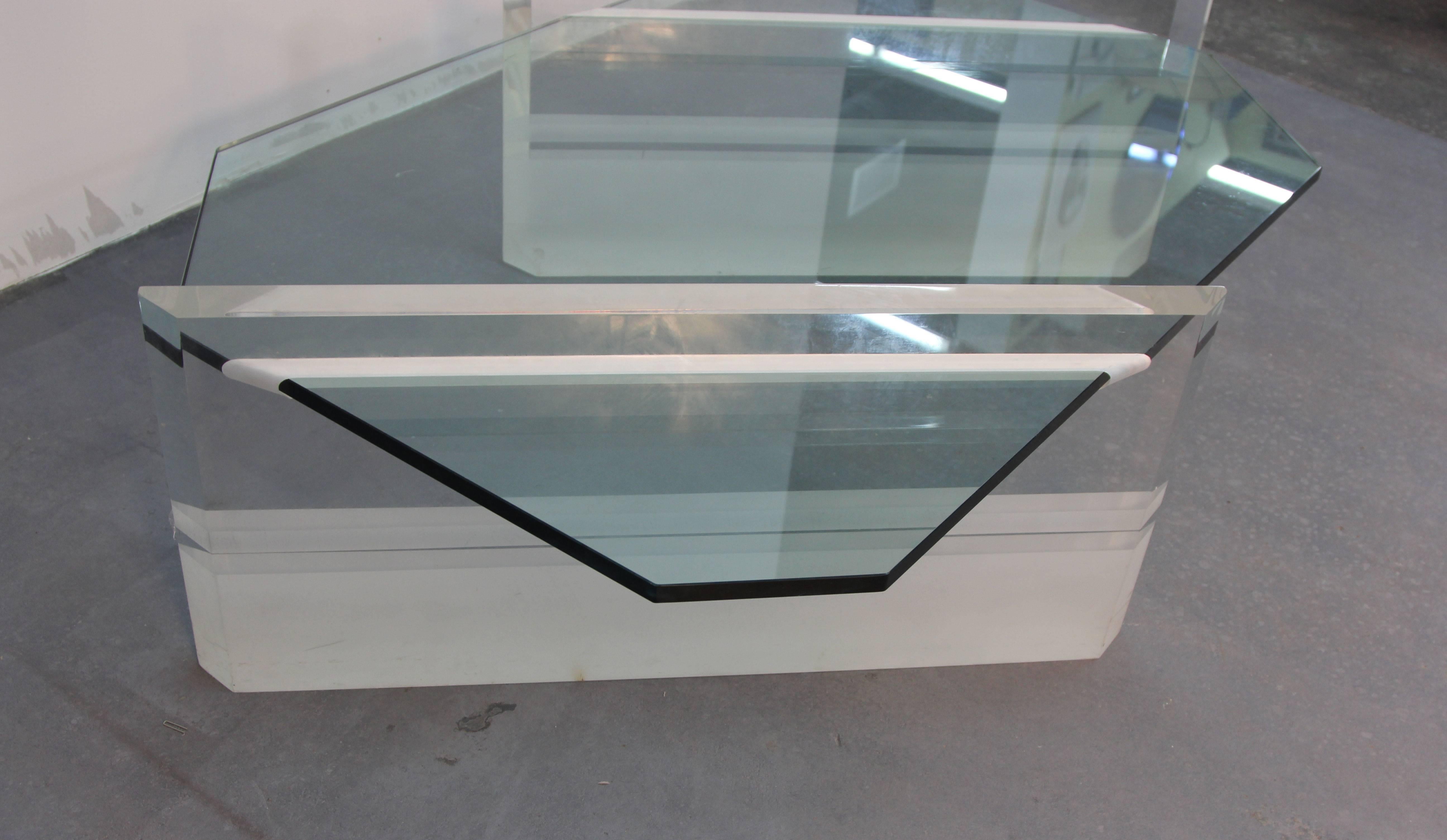 Mid-20th Century Asymmetric Glass and Lucite Base Coffee Table For Sale